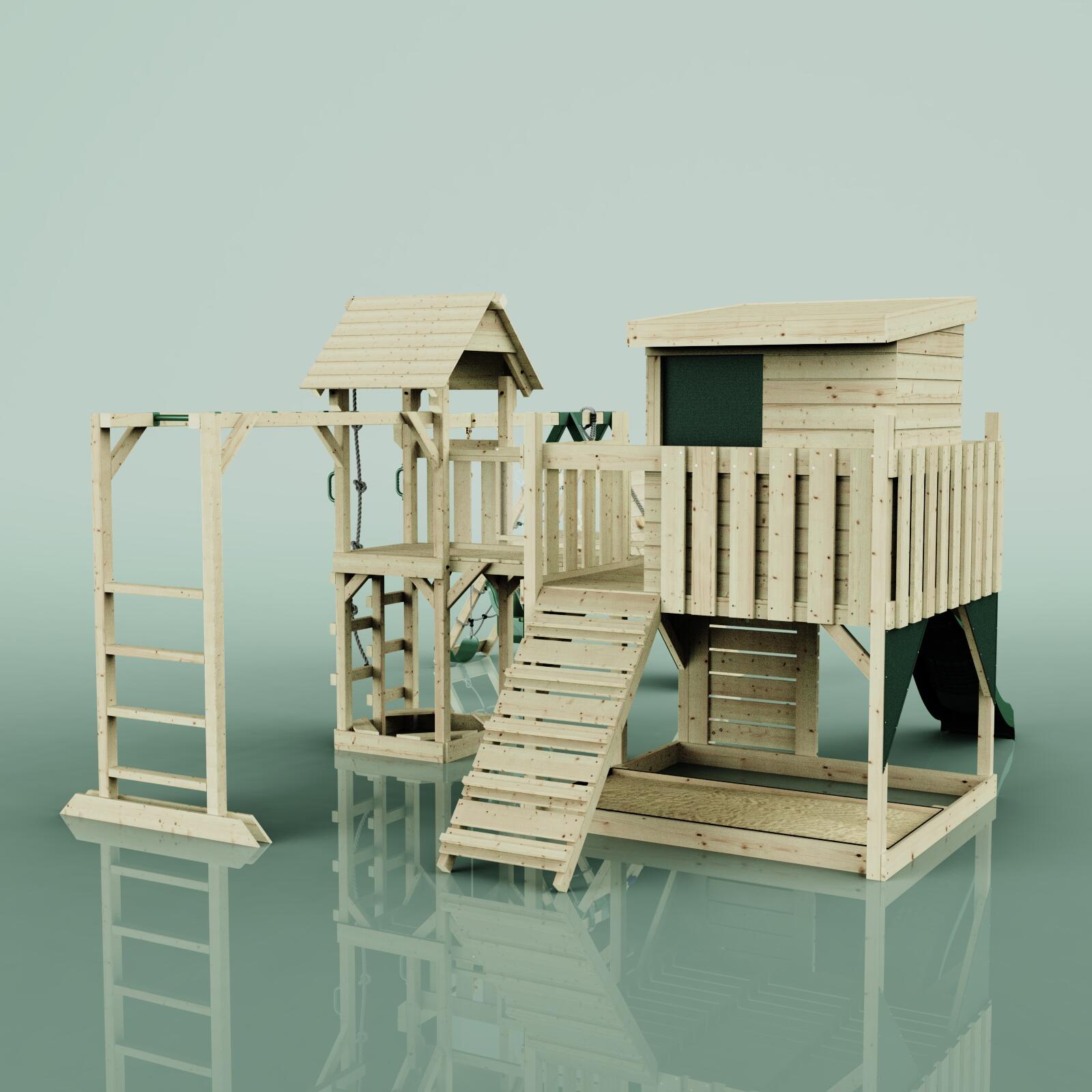 Spielturm Lars mit Babyschaukel in Dunkelgrün - 503 × 562 × 274 cm 3/5
