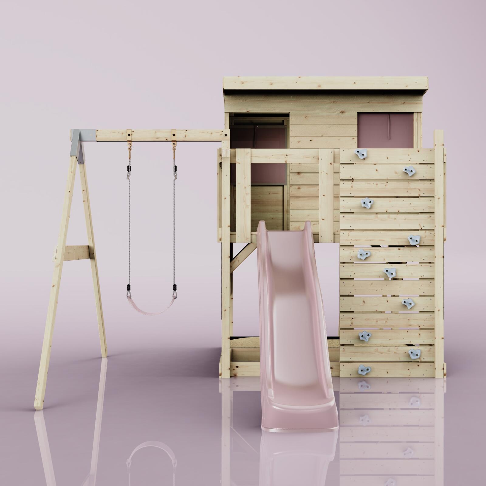 Spielturm Tjorven mit Kinderschaukel in Altrosa - 415 × 306 × 260 cm 2/6