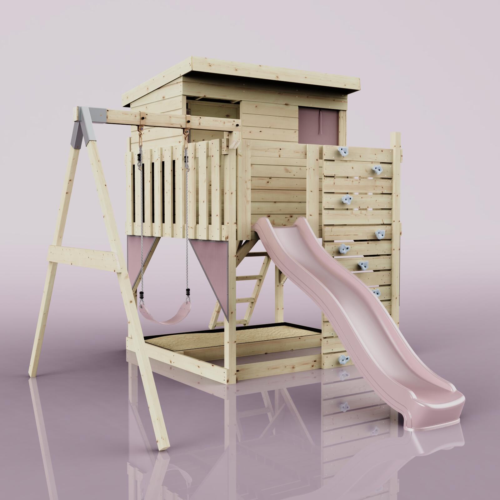 Spielturm Tjorven mit Kinderschaukel in Altrosa - 415 × 306 × 260 cm 6/6