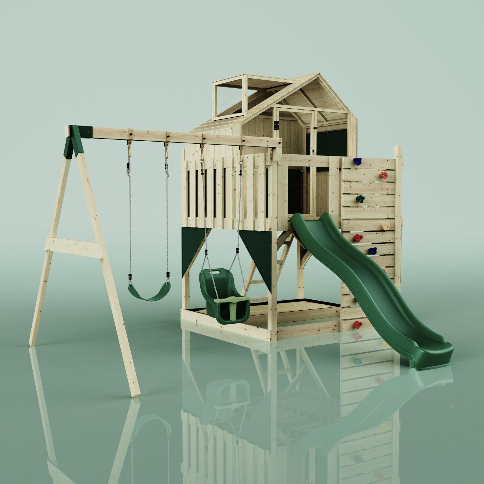 Spielturm Lasse mit Babyschaukel in Dunkelgrün - 414 × 399 × 292 cm 3/5