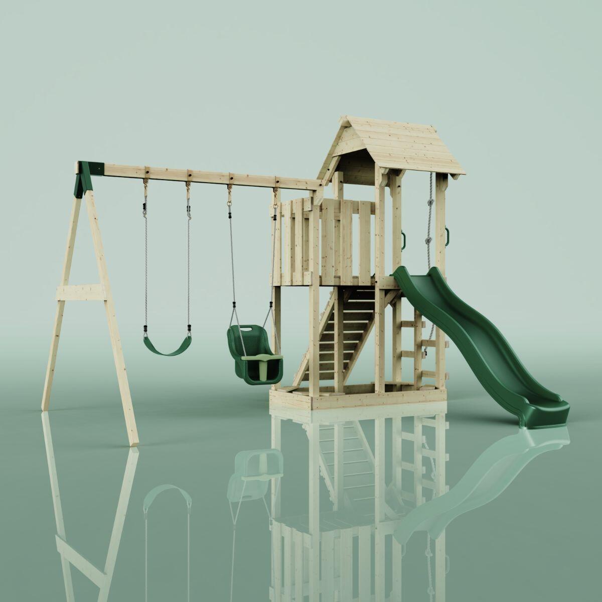 Spielturm Uppsala mit Babyschaukel in Dunkelgrün - 357 × 361 × 273 cm 3/5