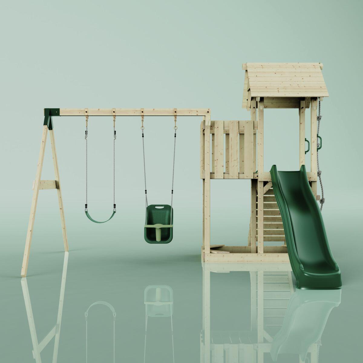 Spielturm Uppsala mit Babyschaukel in Dunkelgrün - 357 × 361 × 273 cm 2/5