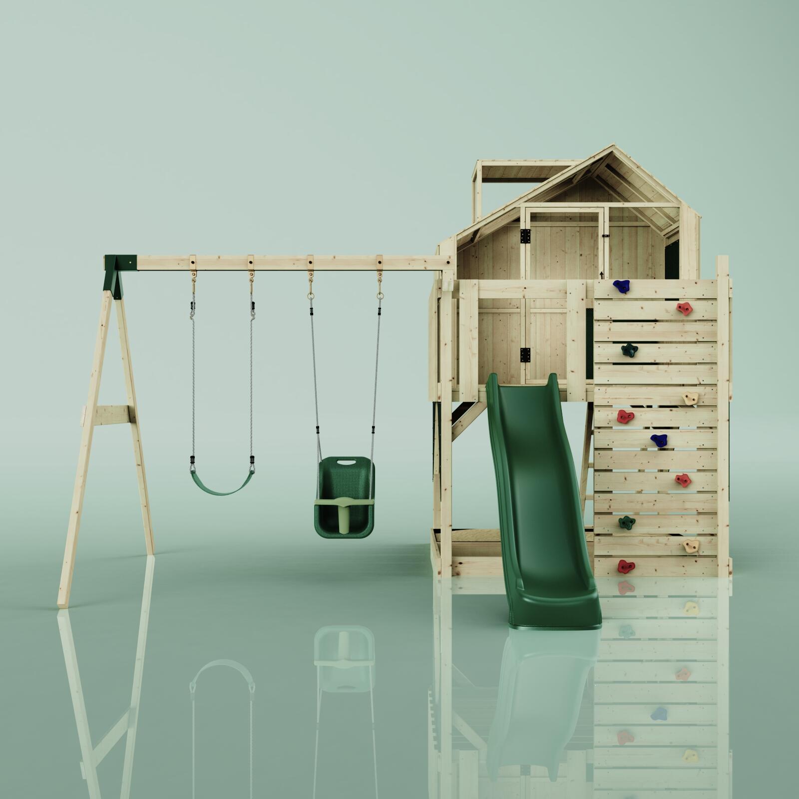 Spielturm Lasse mit Babyschaukel in Dunkelgrün - 414 × 399 × 292 cm 2/5