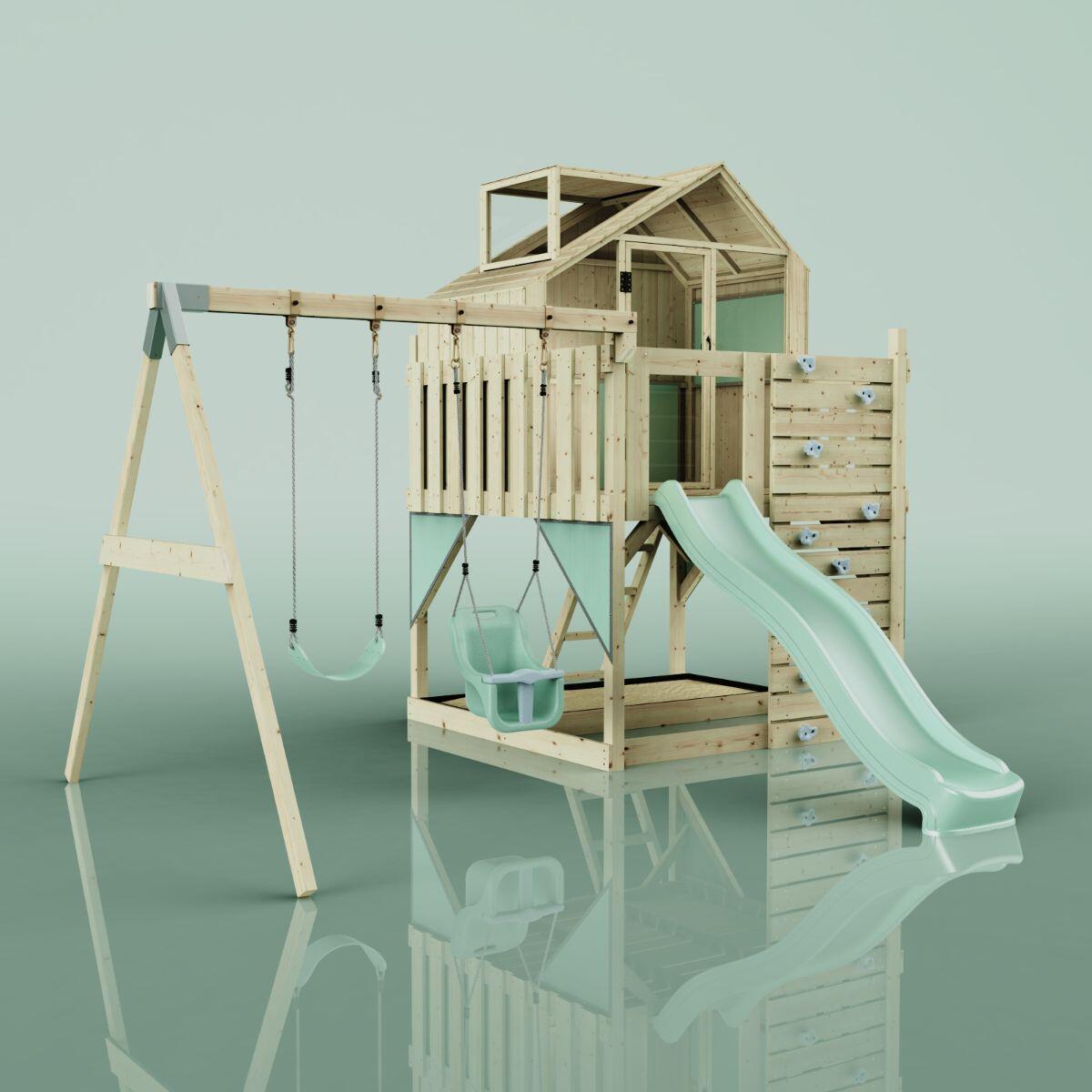 Spielturm Lasse mit Babyschaukel in Mintgrün - 414 × 399 × 292 cm 6/6