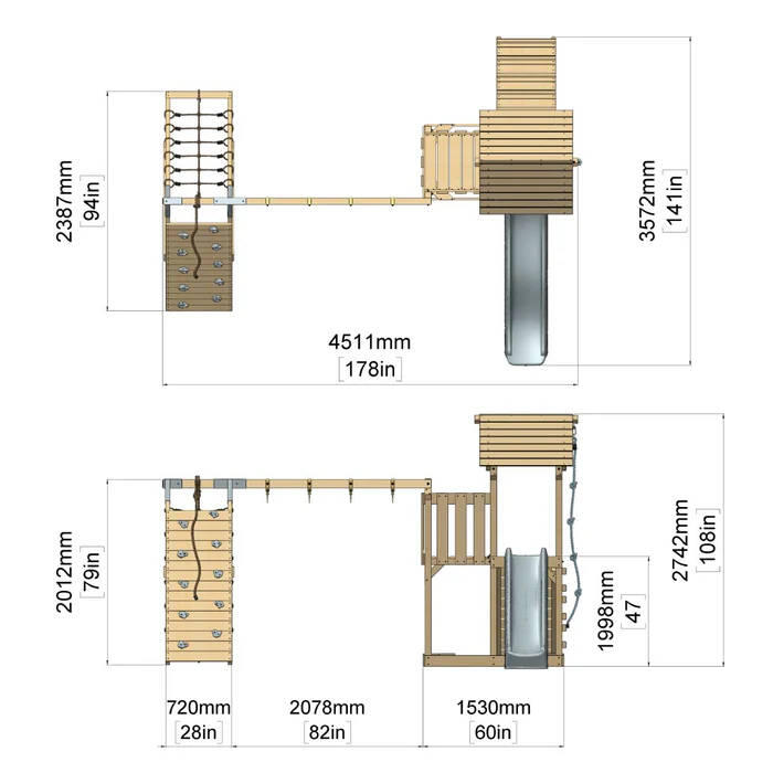 Spielturm Roskilde mit Trapezstange in Mintgrün - 357 × 451 × 274 cm 5/6