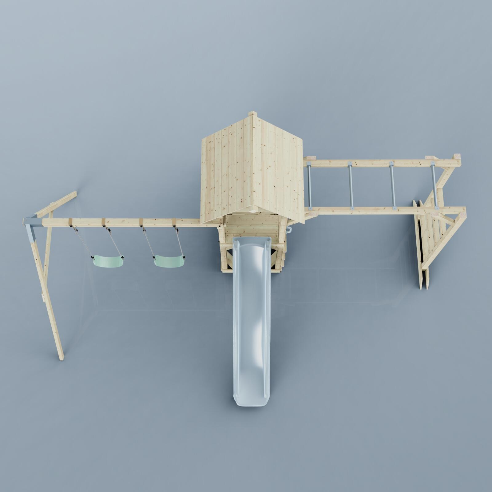 Spielturm Örebro mit Kinderschaukel in Eisblau - 358 × 491 × 275 cm 6/6