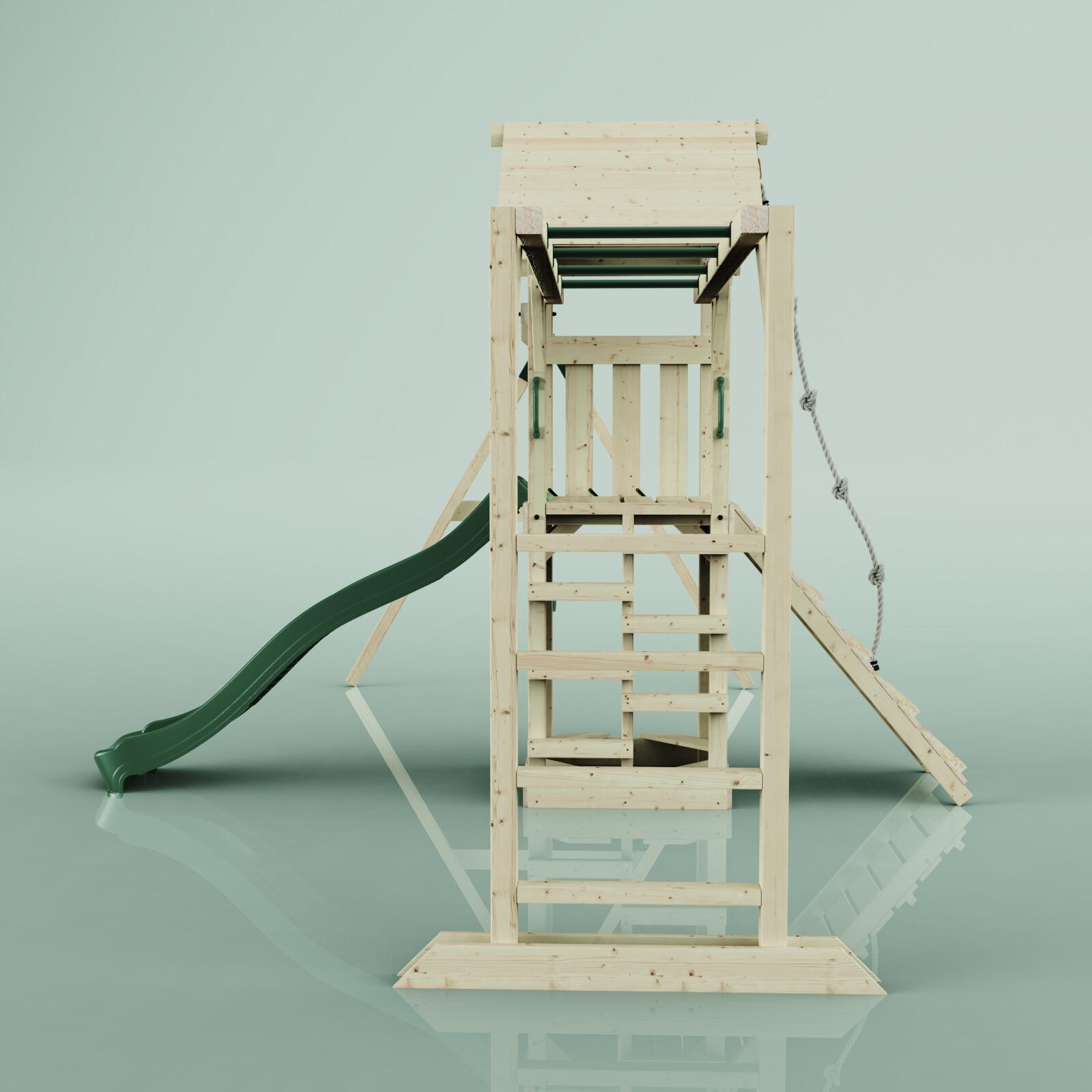 Spielturm Örebro mit Trapezstange in Dunkelgrün - 358 × 491 × 275 cm 3/6