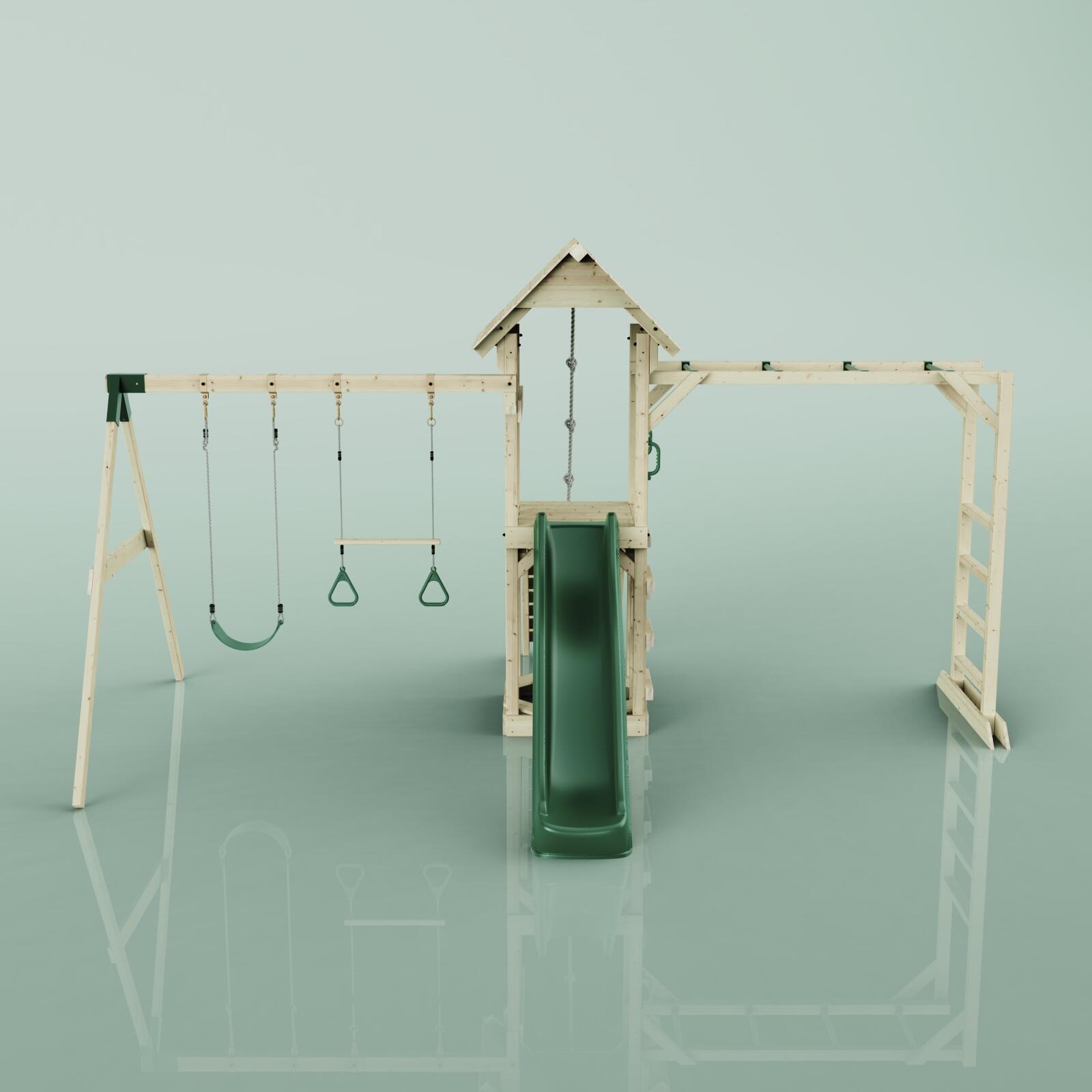 Spielturm Örebro mit Trapezstange in Dunkelgrün - 358 × 491 × 275 cm 2/6