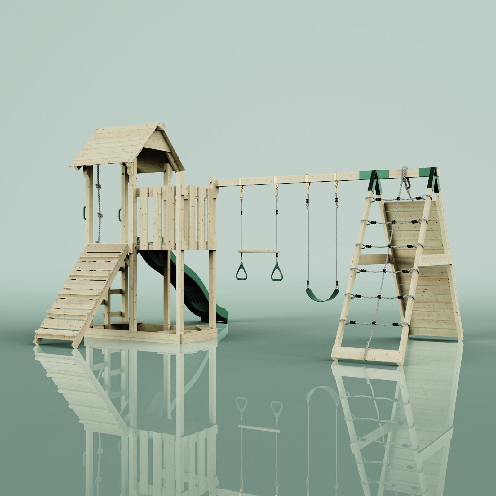 Spielturm Roskilde mit Trapezstange in Dunkelgrün - 357 × 451 × 274 cm 5/5