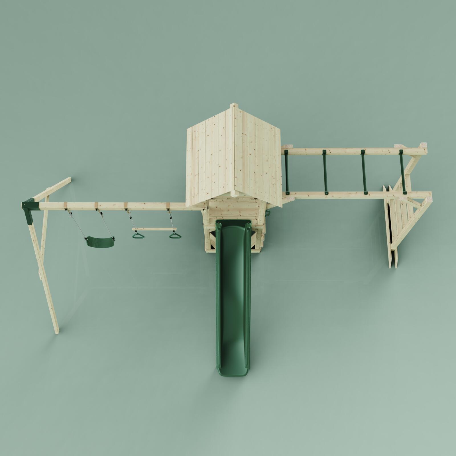 Spielturm Örebro mit Trapezstange in Dunkelgrün - 358 × 491 × 275 cm 6/6