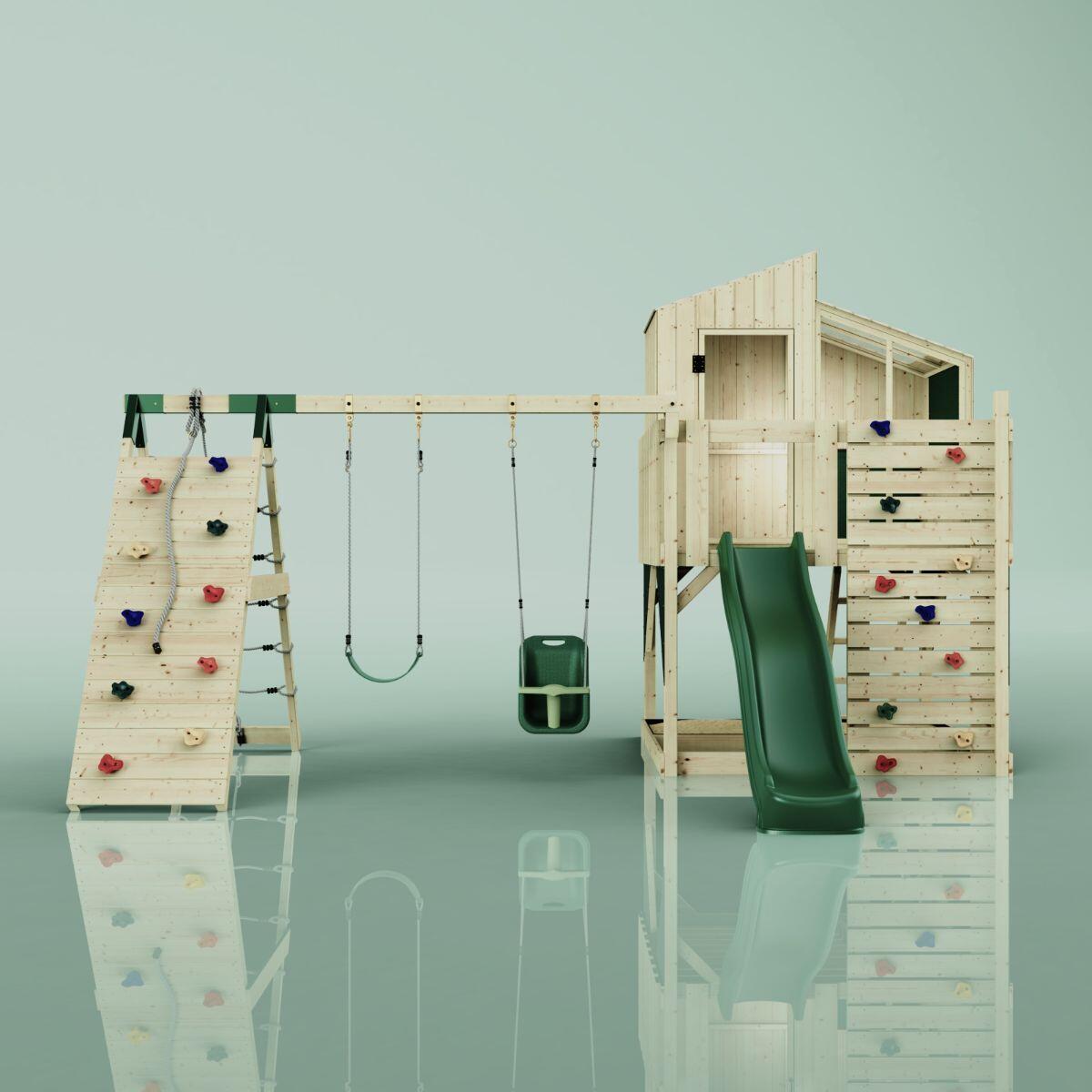 Spielturm Finn mit Babyschaukel in Dunkelgrün - 415 × 472 × 292 cm 2/5