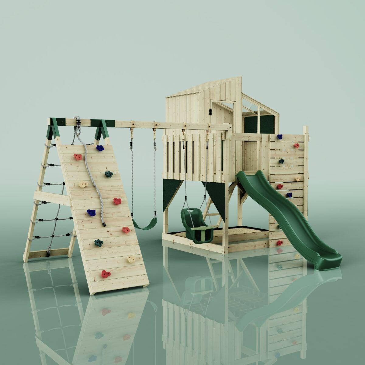 Spielturm Finn mit Babyschaukel in Dunkelgrün - 415 × 472 × 292 cm 5/5