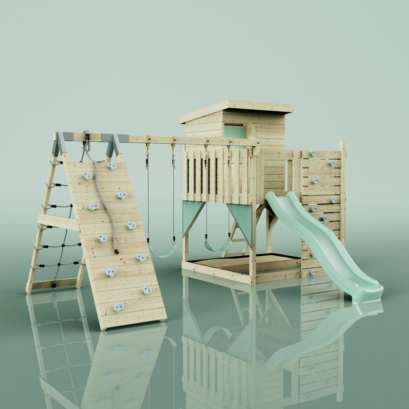 Spielturm Frida mit Kinderschaukel in Mintgrün - 414 × 468 × 261 cm 6/6