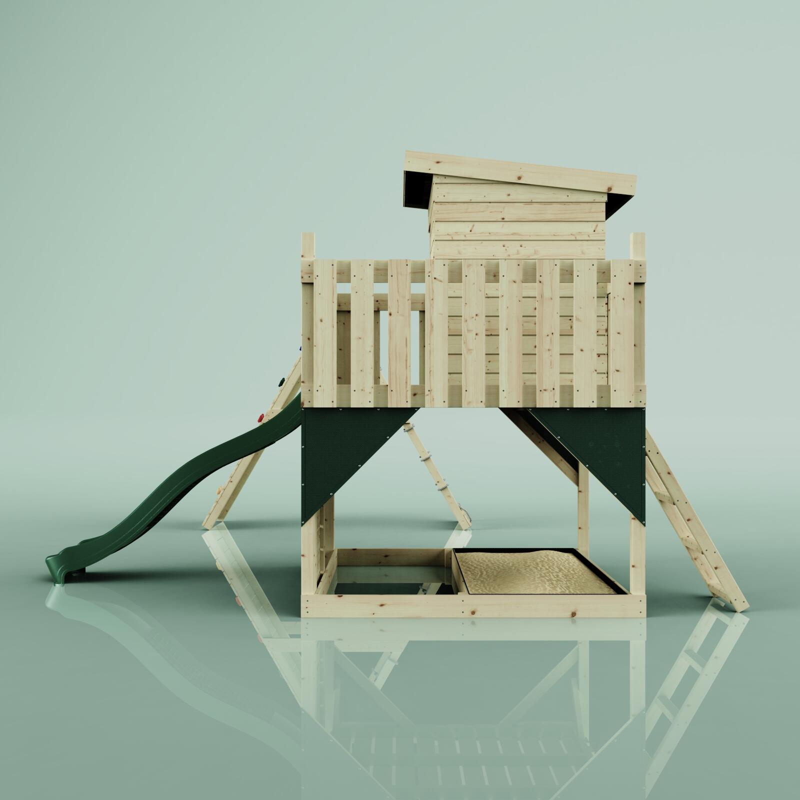 Spielturm Frida mit Kinderschaukel in Dunkelgrün - 414 × 468 × 261 cm 3/6