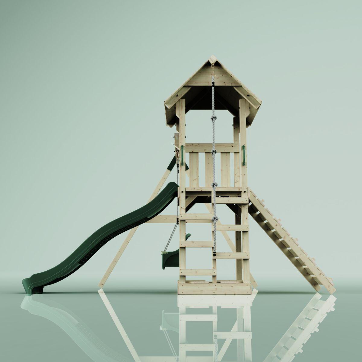 Spielturm Göteborg mit Babyschaukel in Dunkelgrün - 357 × 202 × 273 cm 3/6