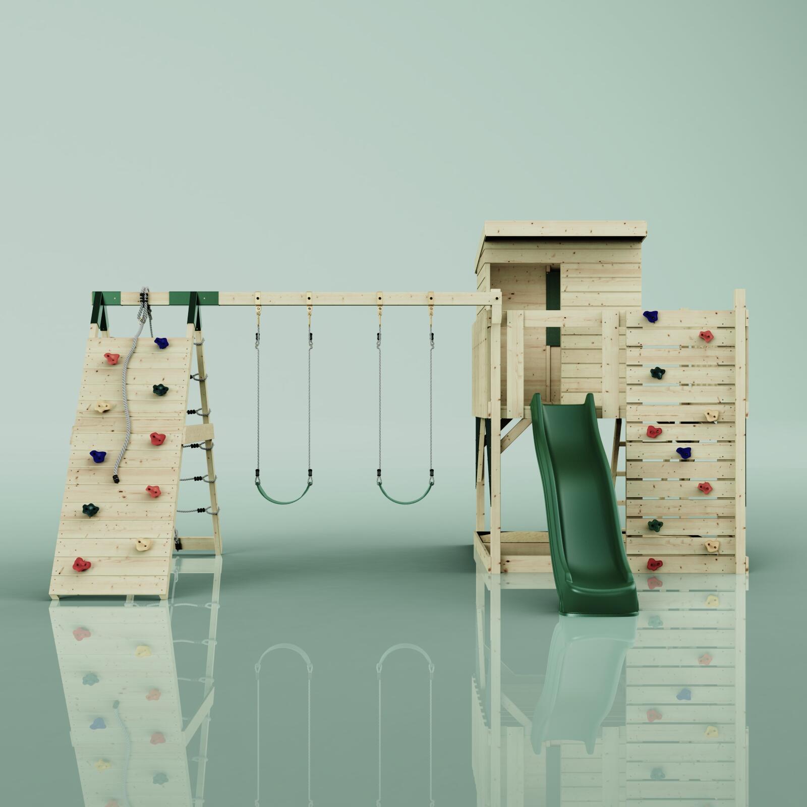 Spielturm Frida mit Kinderschaukel in Dunkelgrün - 414 × 468 × 261 cm 2/6