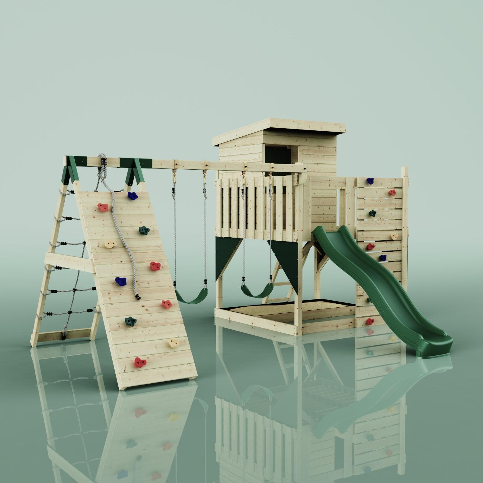 Spielturm Frida mit Kinderschaukel in Dunkelgrün - 414 × 468 × 261 cm 6/6