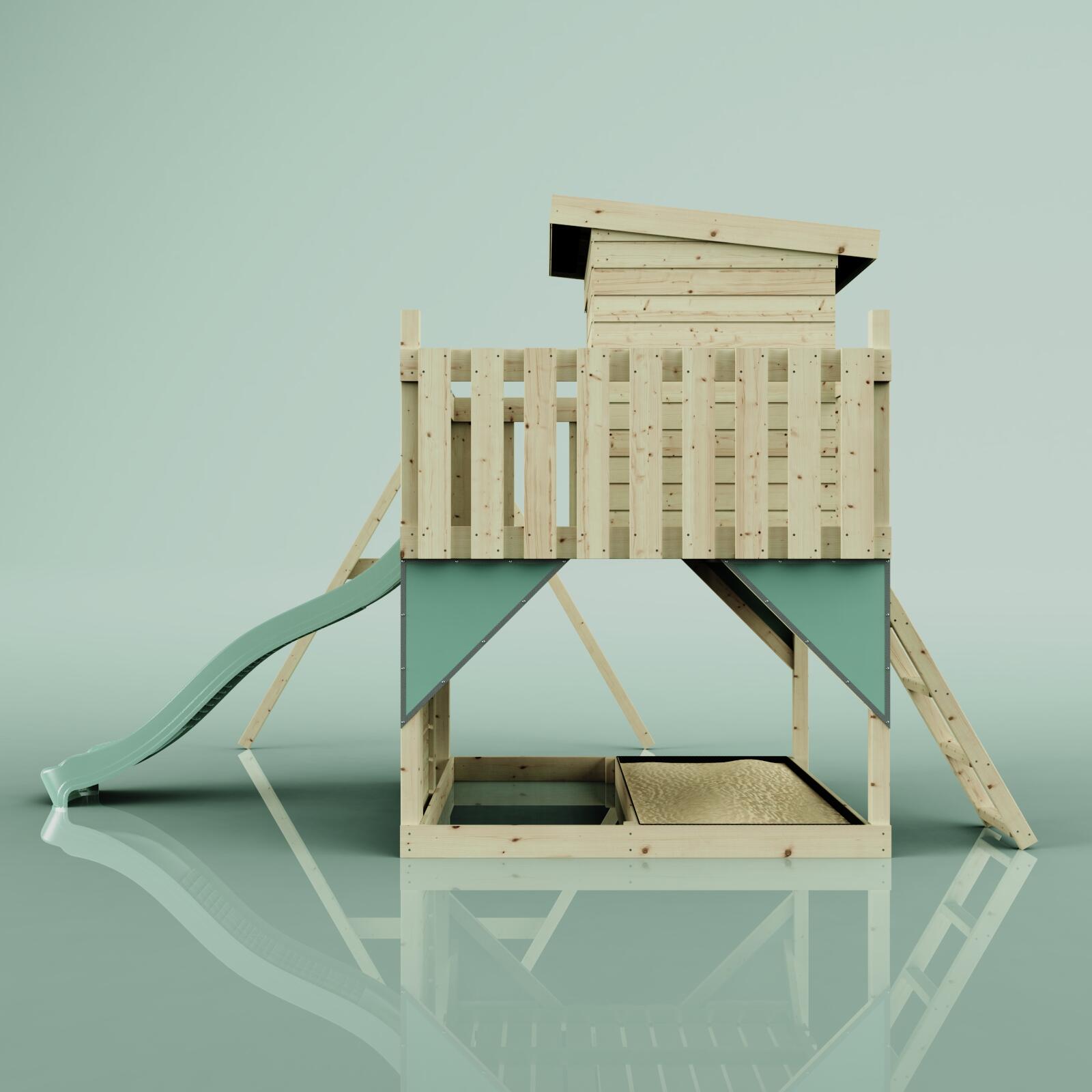 Spielturm Alma mit Kinderschaukel in Mintgrün - 415 × 306 × 260 cm 3/6