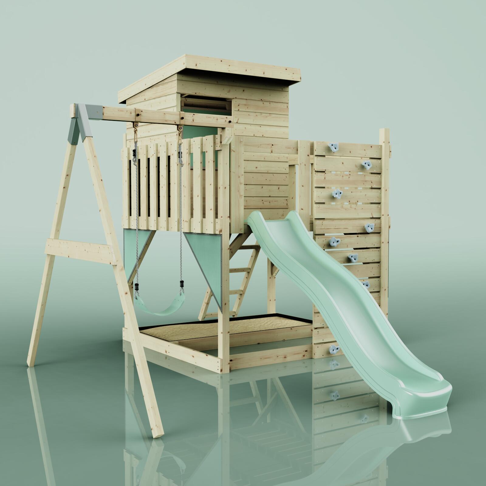 Spielturm Alma mit Kinderschaukel in Mintgrün - 415 × 306 × 260 cm 6/6
