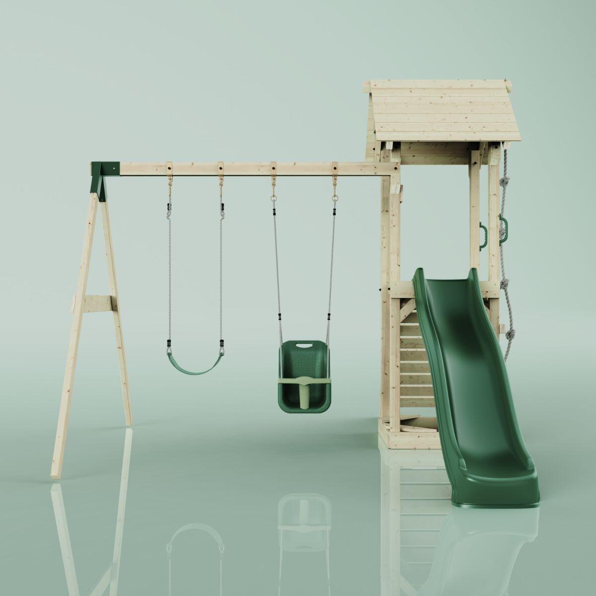 Spielturm Vimmerby mit Babyschaukel in Dunkelgrün - 357 × 305 × 273 cm 2/5