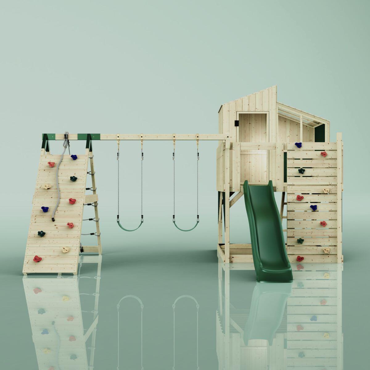 Spielturm Finn mit Kinderschaukel in Dunkelgrün - 415 × 472 × 292 cm 2/5