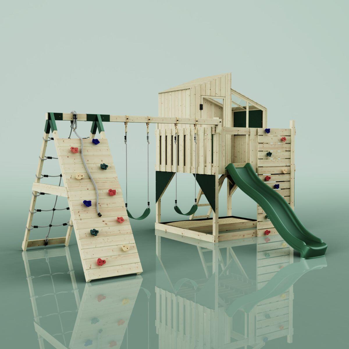 Spielturm Finn mit Kinderschaukel in Dunkelgrün - 415 × 472 × 292 cm 5/5