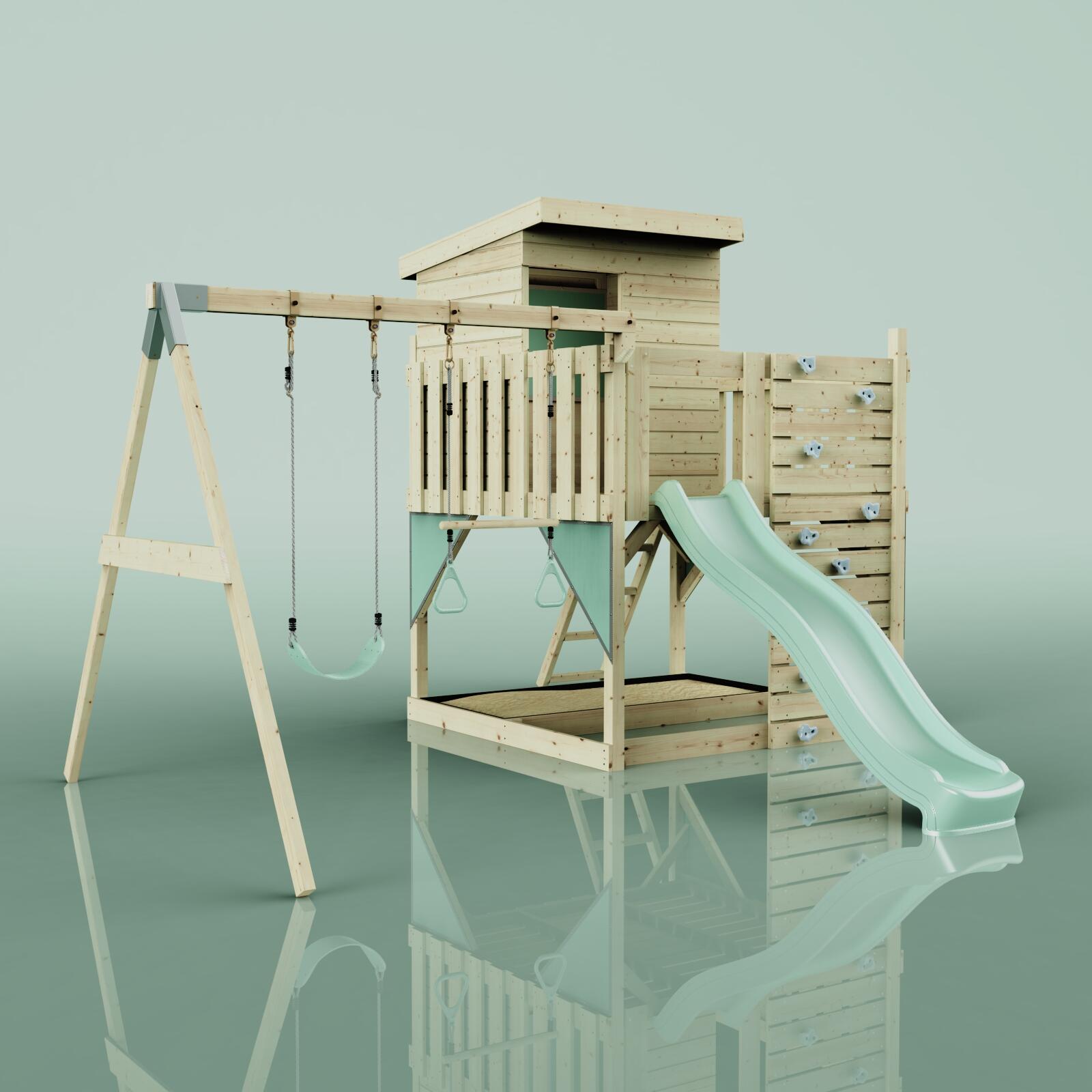 Spielturm Björn mit Trapezstange in Mintgrün - 415 × 396 × 261 cm 6/6