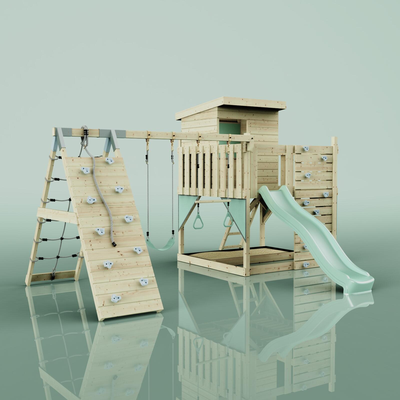 Spielturm Frida mit Trapezstange in Mintgrün - 414 × 468 × 261 cm 6/6
