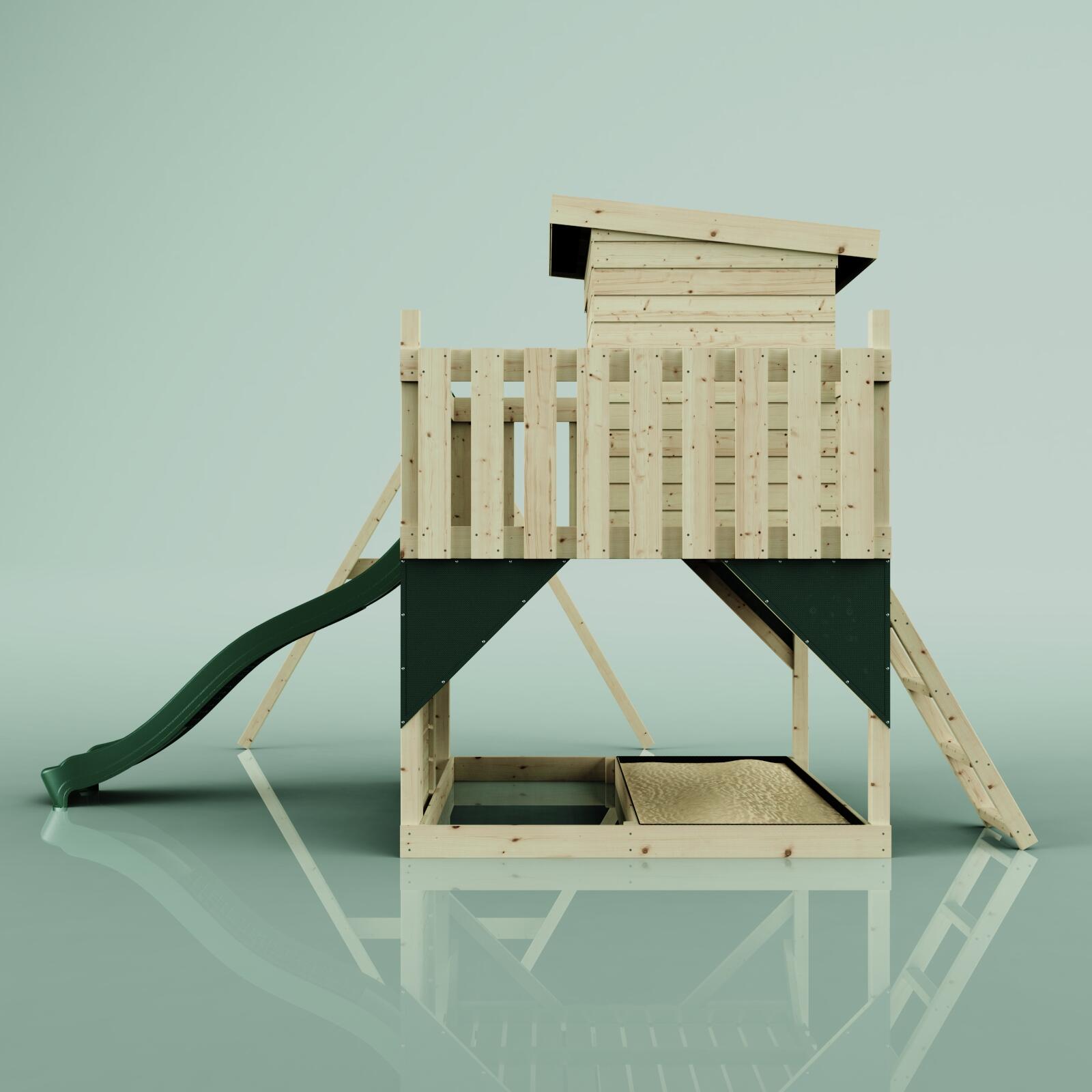 Spielturm Alma mit Kinderschaukel in Dunkelgrün - 415 × 306 × 260 cm 3/6
