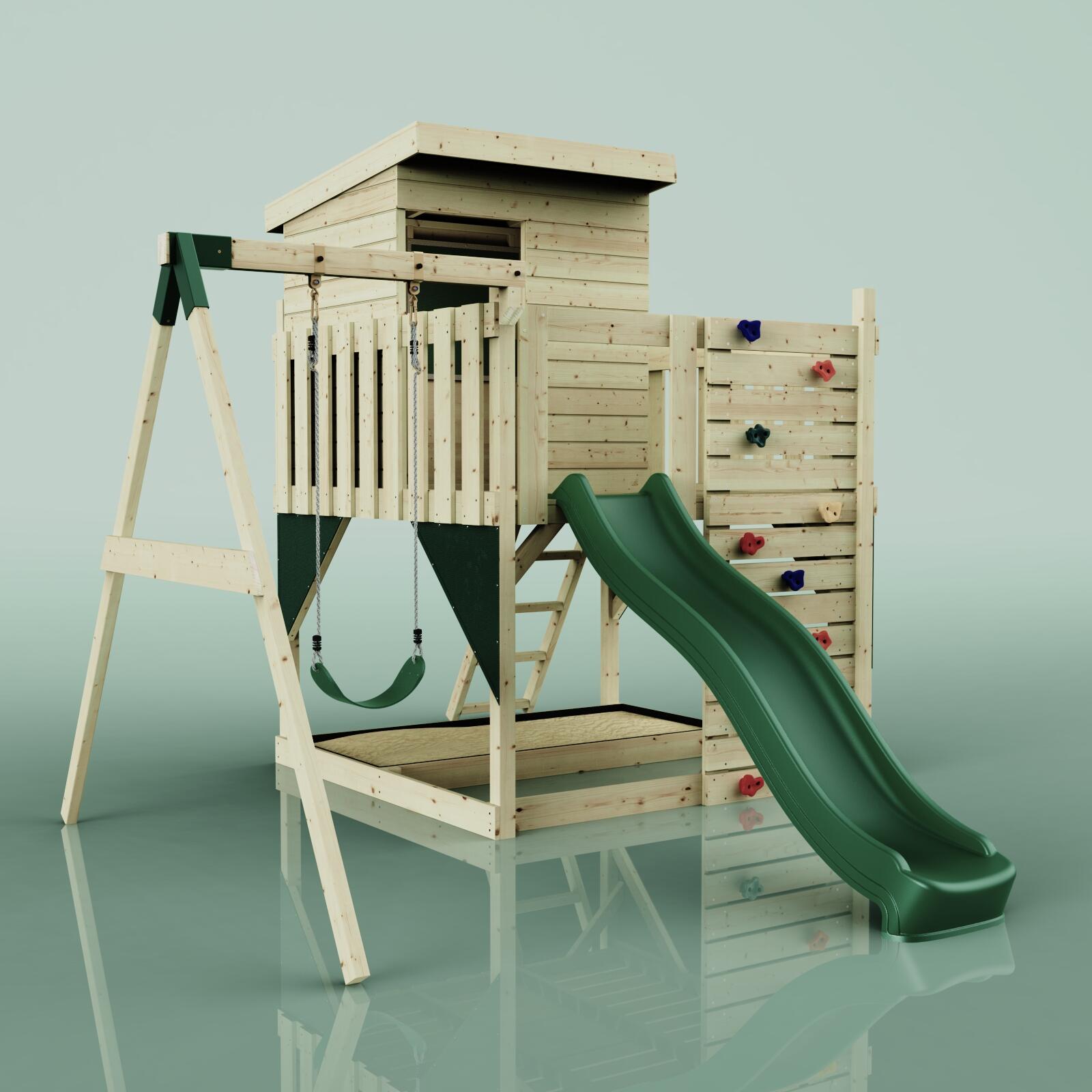 Spielturm Alma mit Kinderschaukel in Dunkelgrün - 415 × 306 × 260 cm 6/6