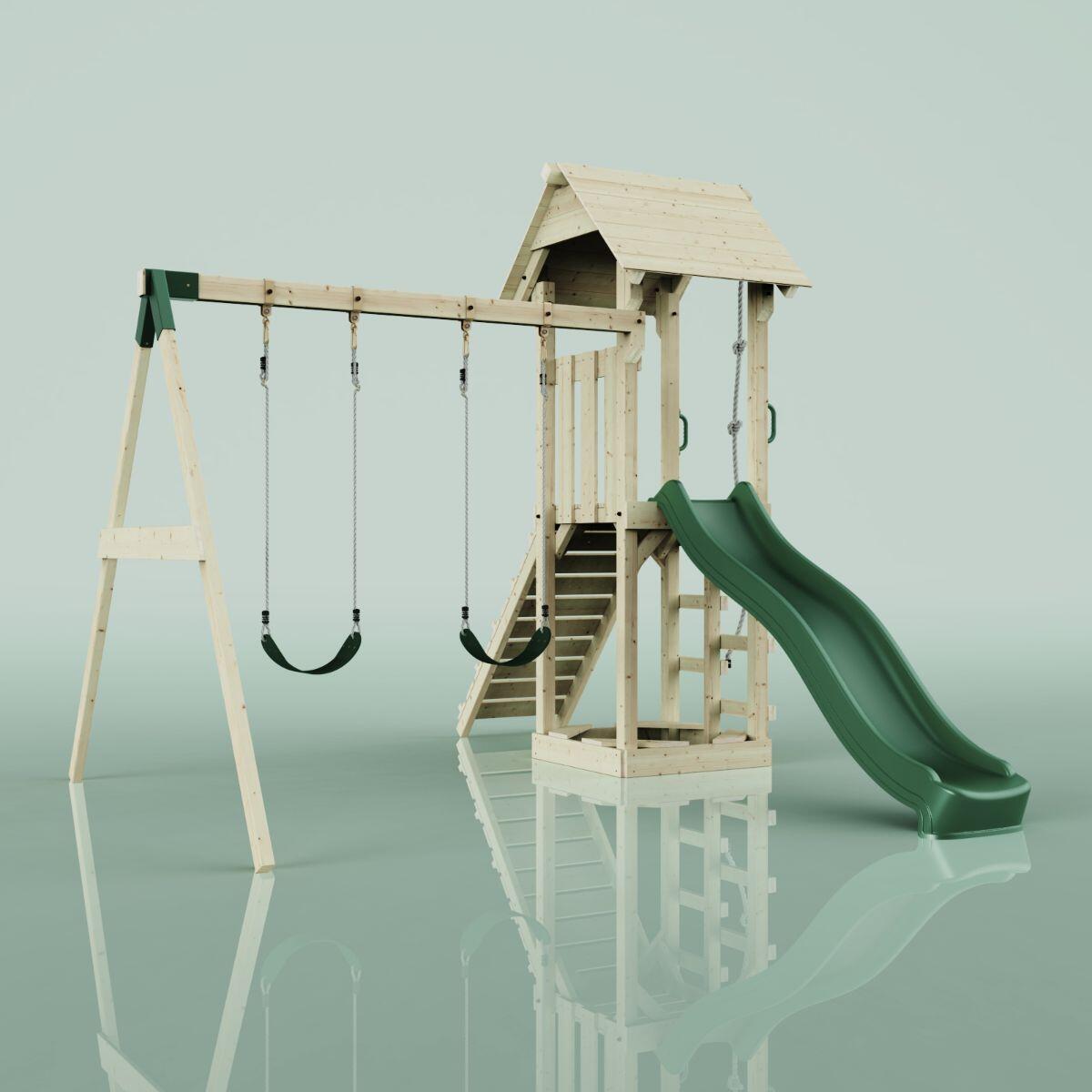 Spielturm Vimmerby mit Kinderschaukel in Dunkelgrün - 357 × 305 × 273 cm 3/5