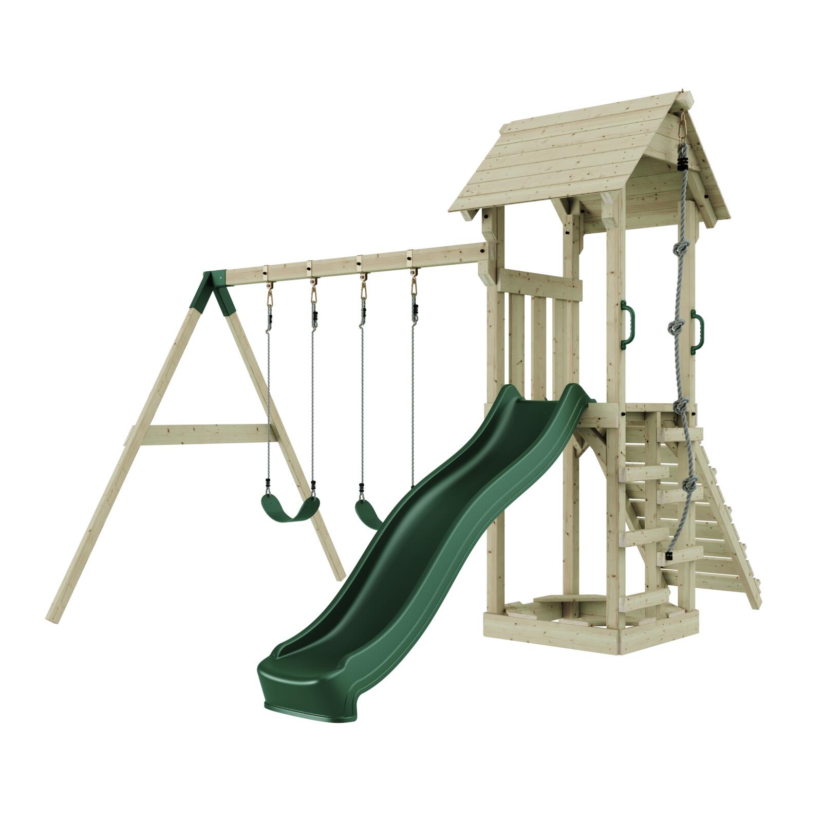 Spielturm Vimmerby mit Kinderschaukel in Dunkelgrün - 357 × 305 × 273 cm 2/5
