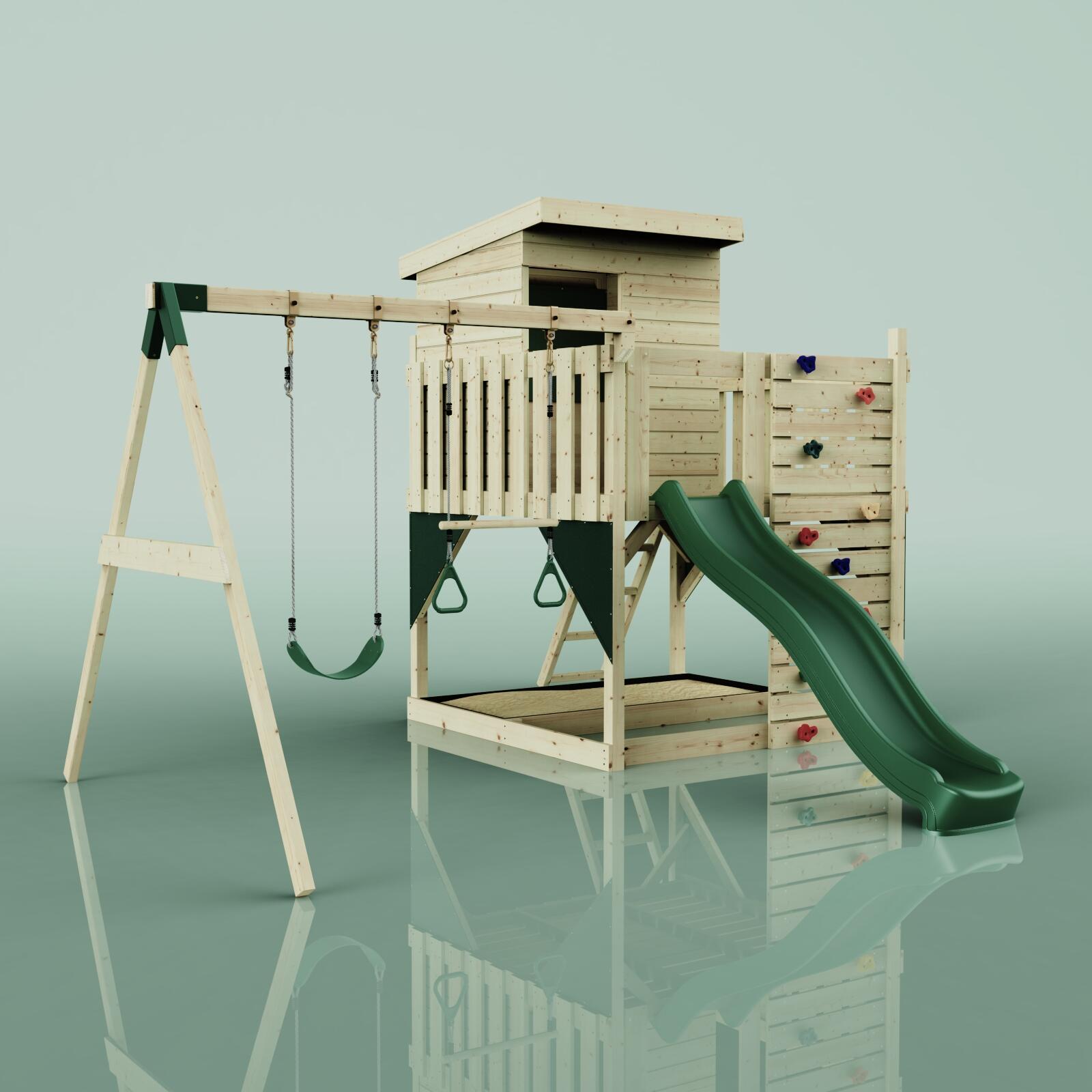 Spielturm Björn mit Trapezstange in Dunkelgrün - 415 × 396 × 261 cm 6/6