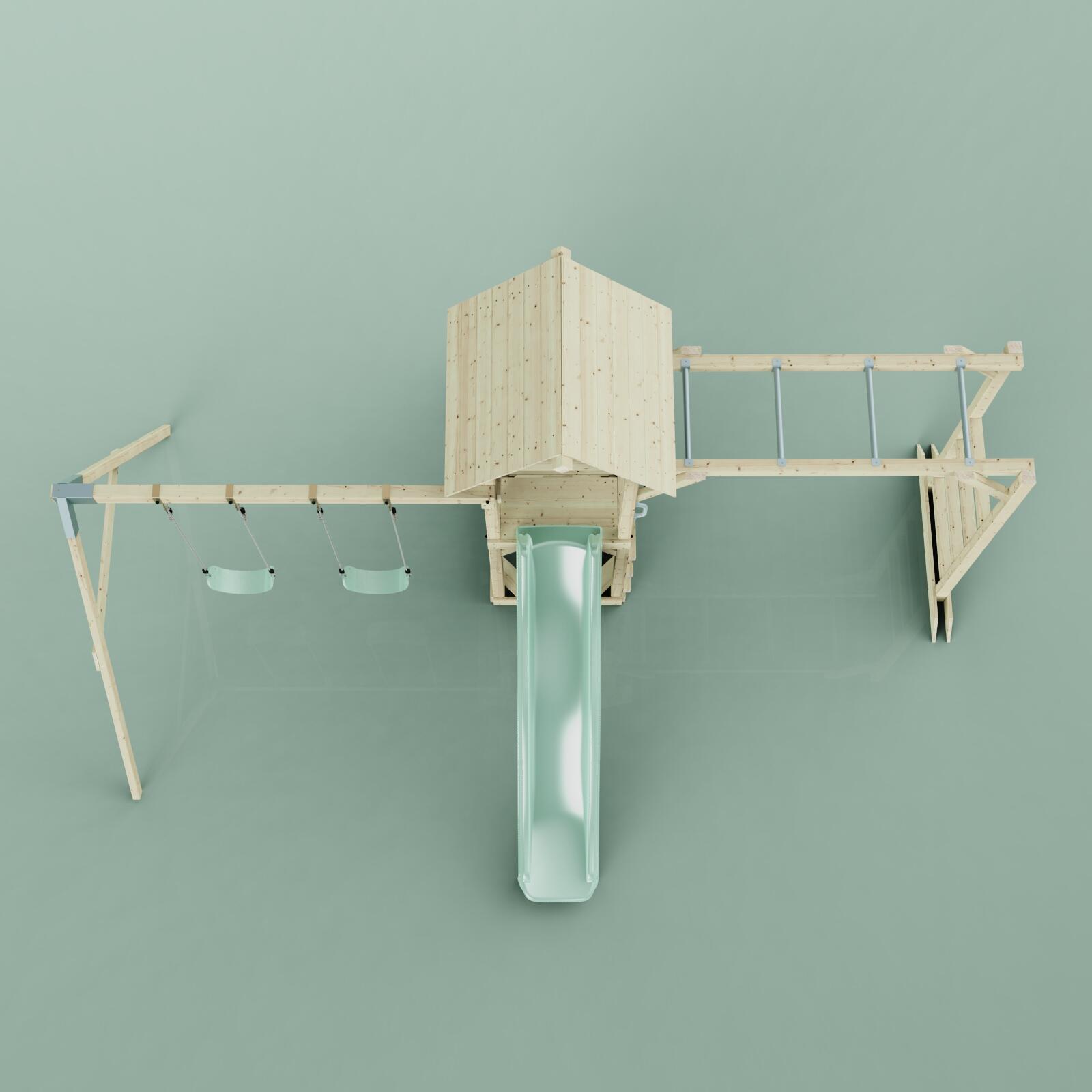 Spielturm Örebro mit Kinderschaukel in Mintgrün - 358 × 491 × 275 cm 6/6