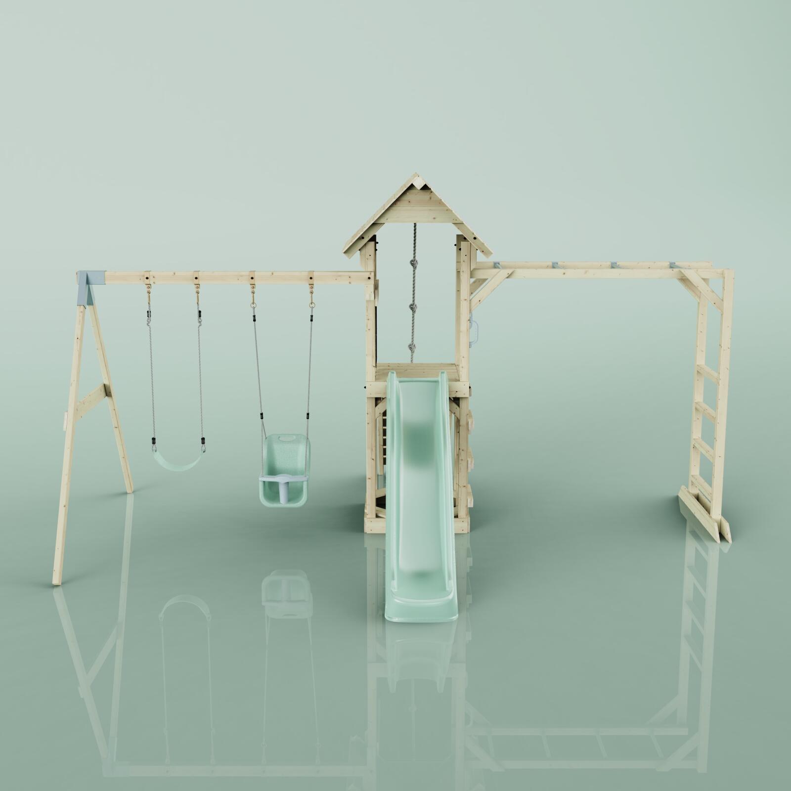 Spielturm Örebro mit Babyschaukel in Mintgrün - 358 × 491 × 275 cm 2/6