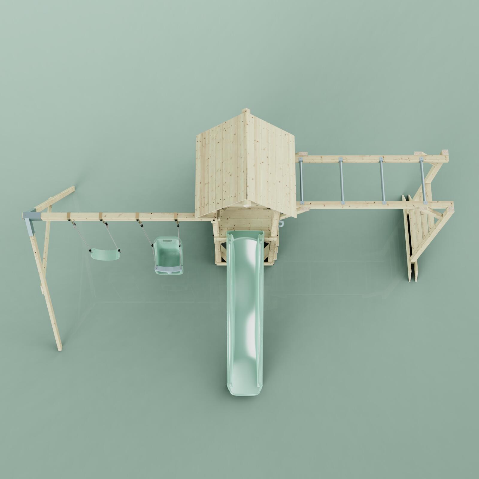 Spielturm Örebro mit Babyschaukel in Mintgrün - 358 × 491 × 275 cm 6/6