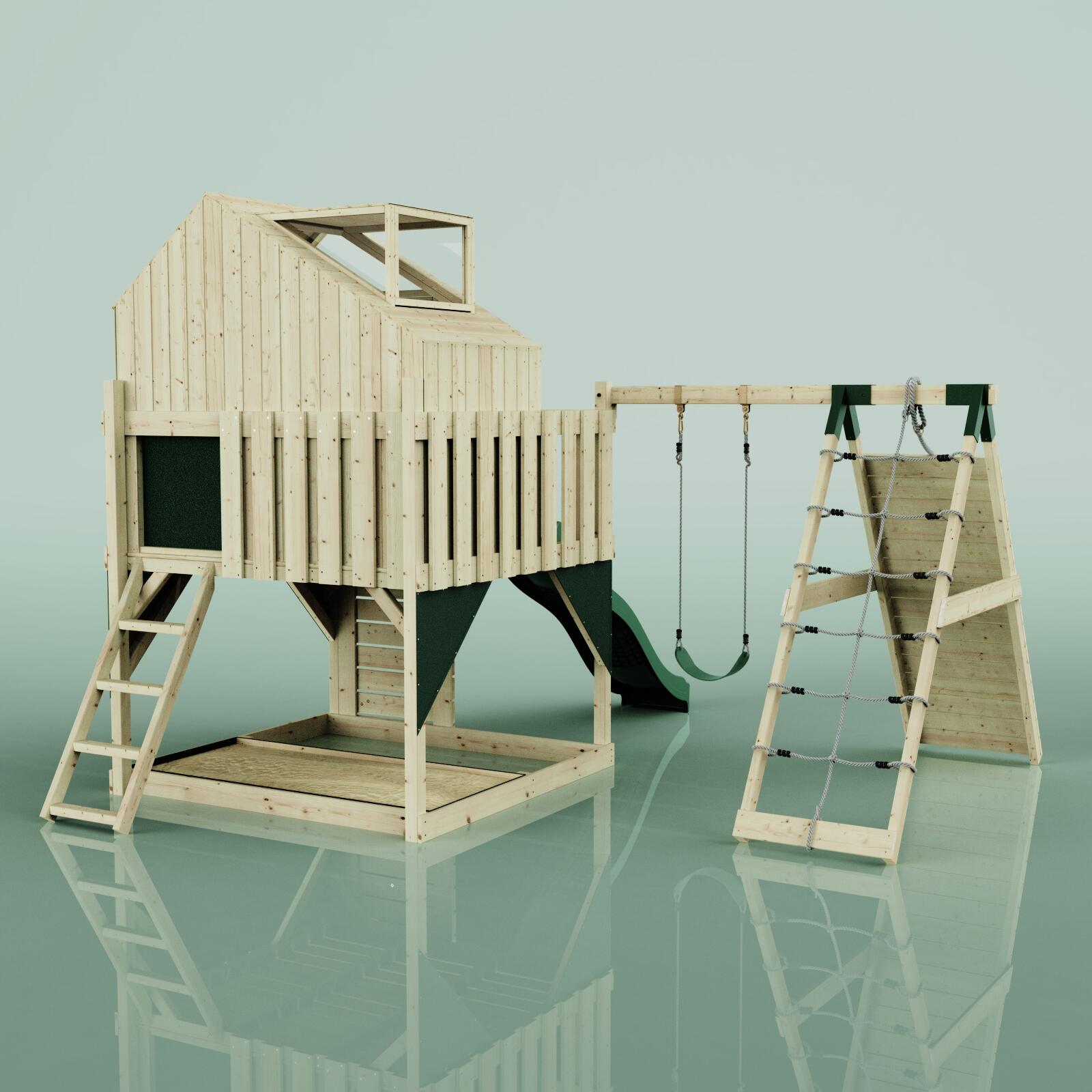 Spielturm Anika mit Kinderschaukel in Dunkelgrün - 415 × 399 × 291 cm 3/5