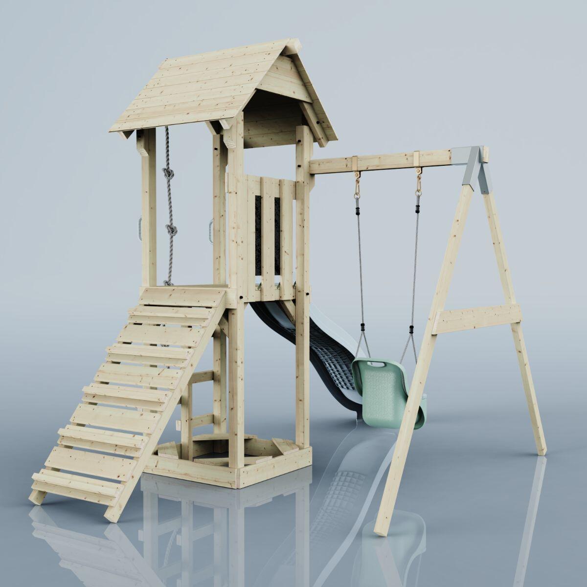 Spielturm Göteborg mit Babyschaukel in Eisblau - 357 × 202 × 273 cm 5/6