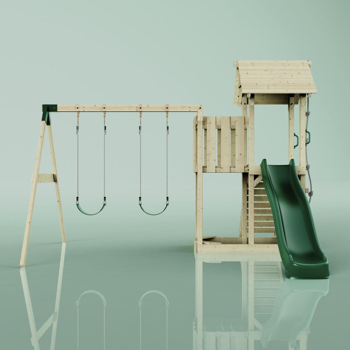 Spielturm Uppsala mit Kinderschaukel in Dunkelgrün - 357 × 361 × 273 cm 2/5