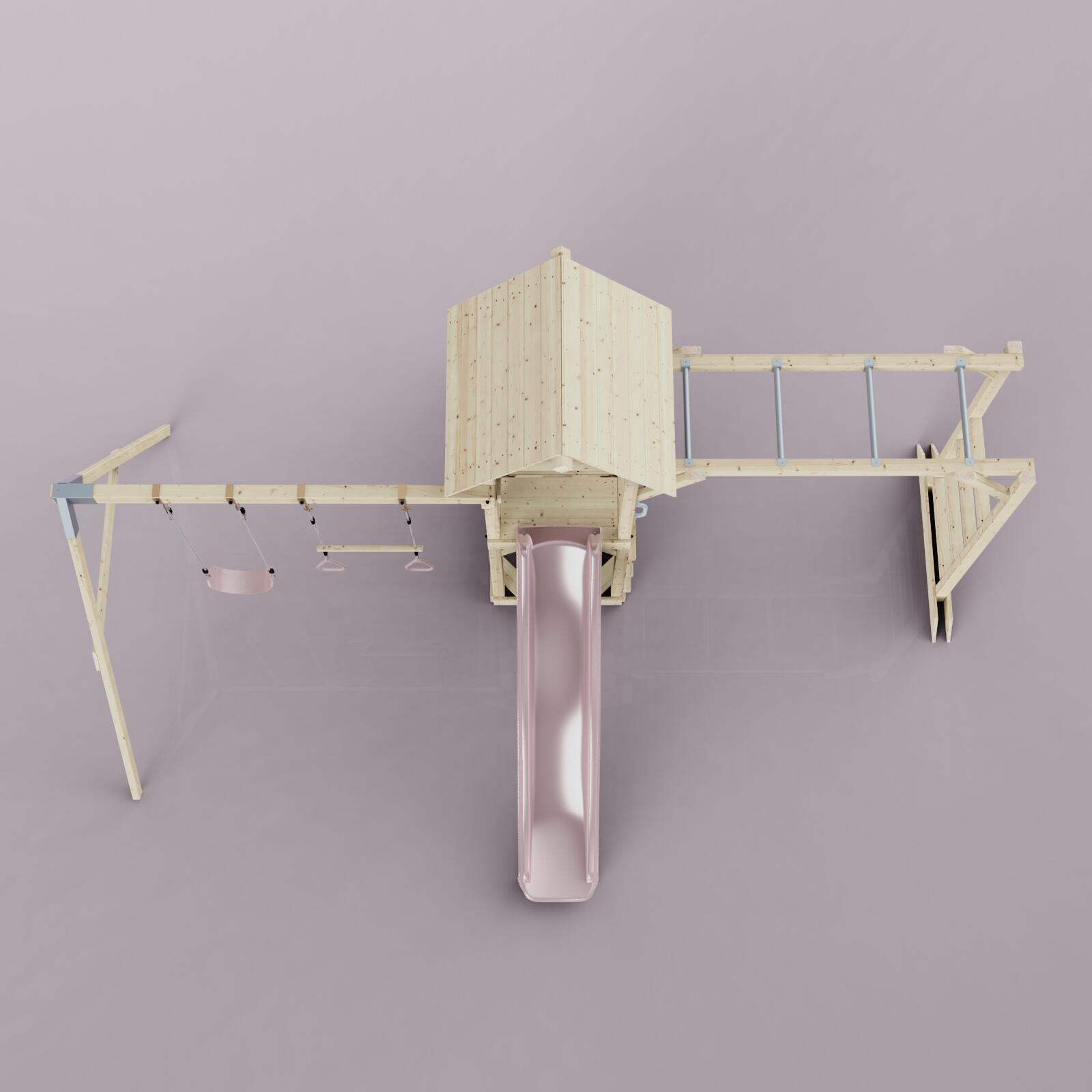 Spielturm Örebro mit Trapezstange in Altrosa - 358 × 491 × 275 cm 6/6