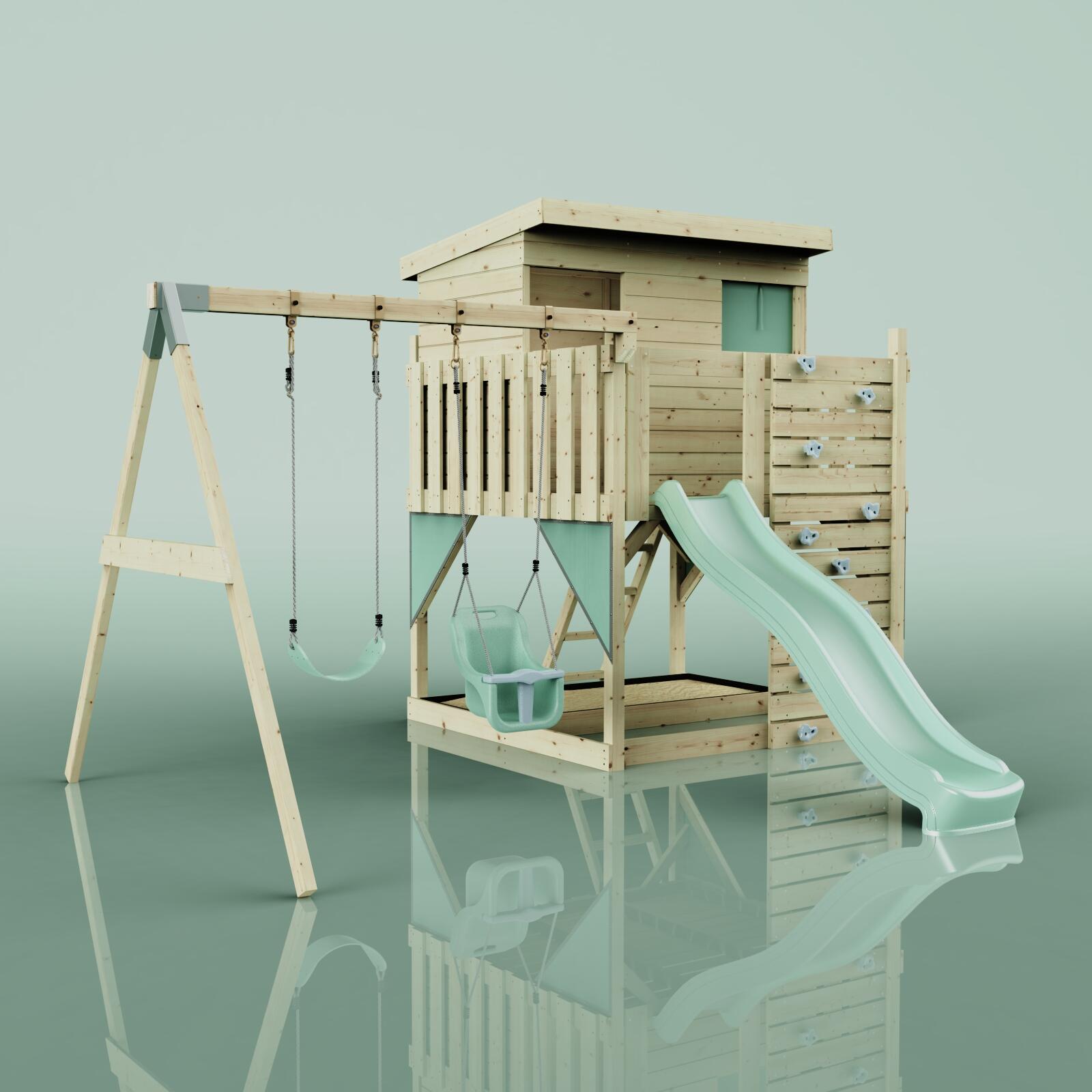 Spielturm Nils mit Babyschaukel in Mintgrün - 415 × 396 × 260 cm 6/6