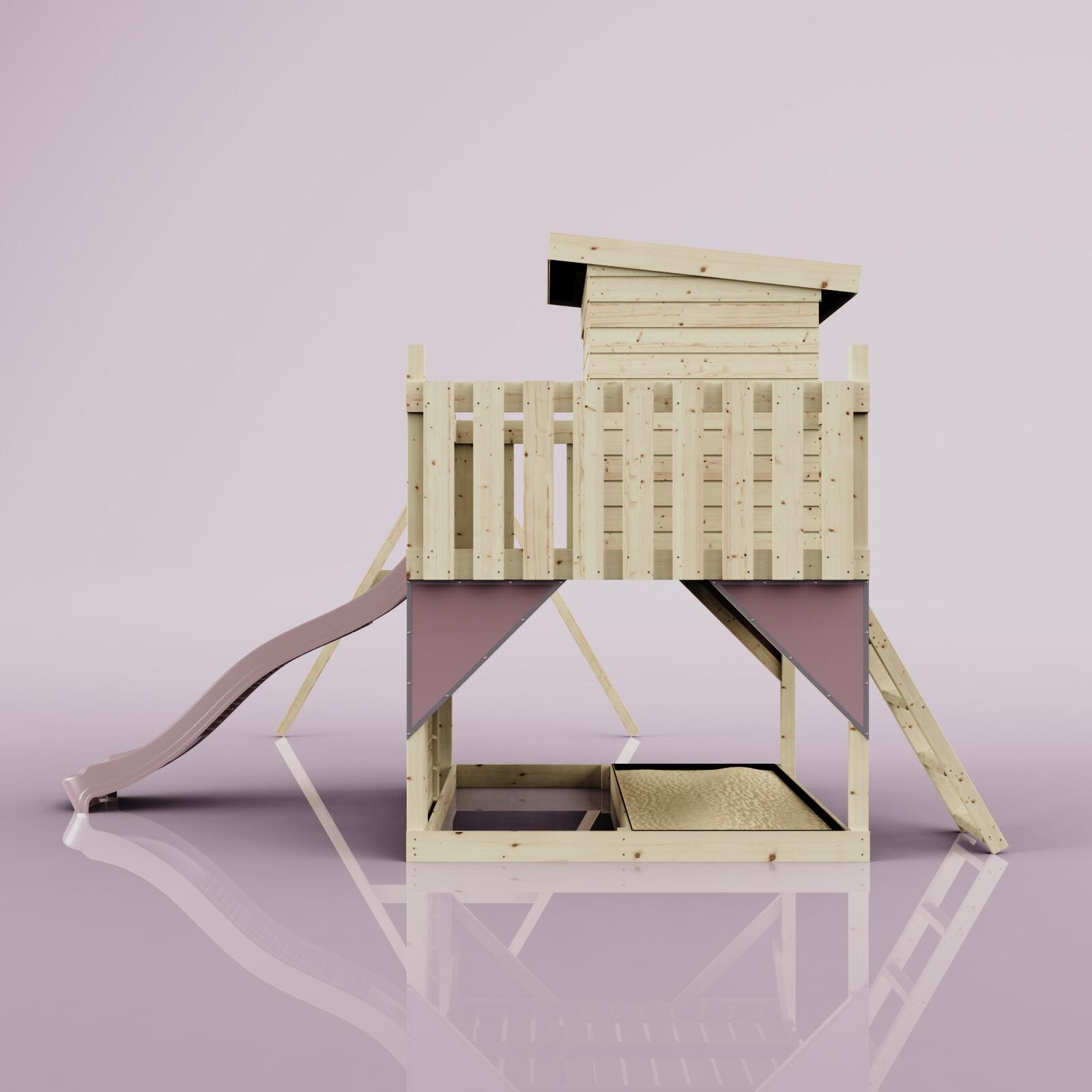 Spielturm Björn mit Kinderschaukel in Altrosa - 415 × 396 × 261 cm 3/6