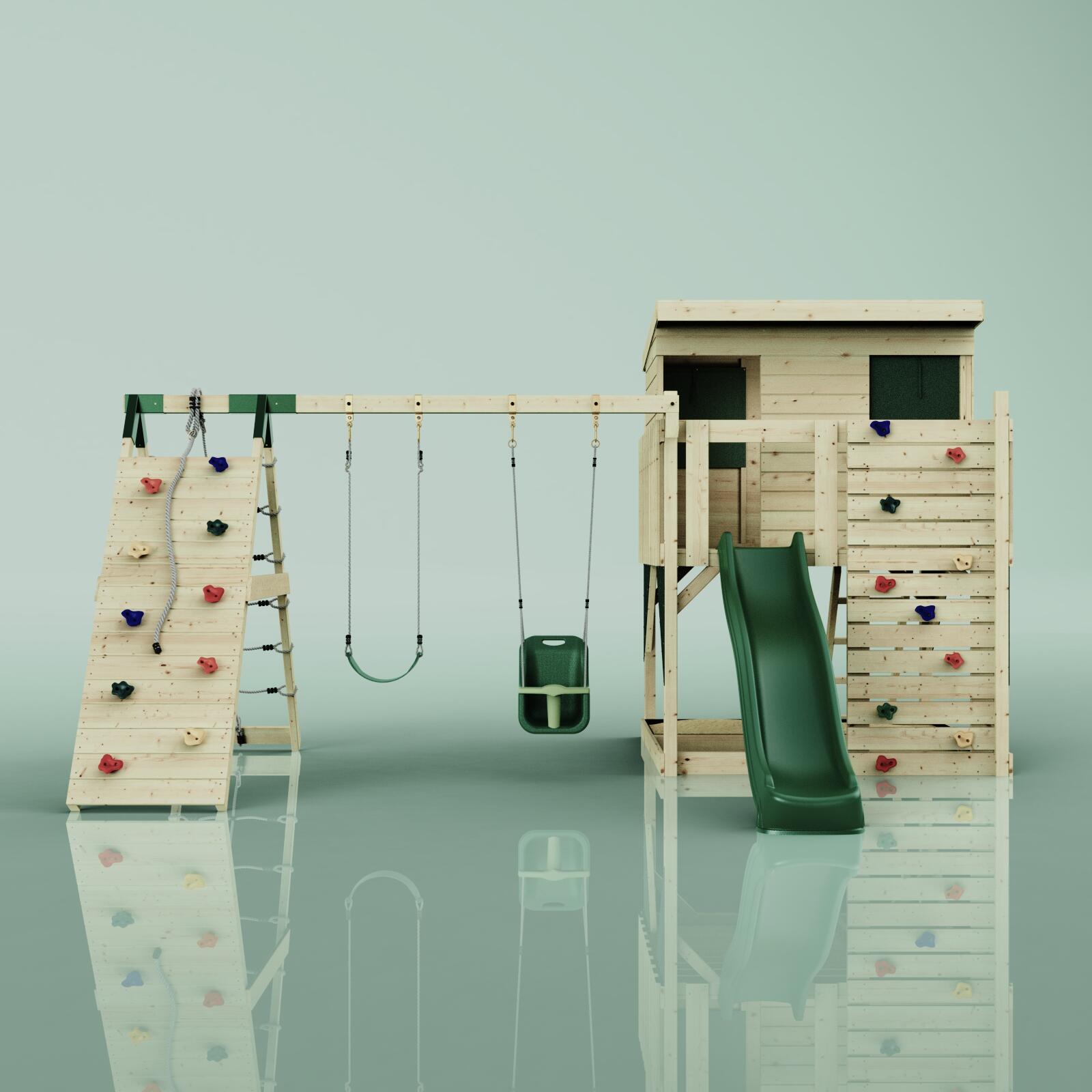 Spielturm Aksel mit Babyschaukel in Dunkelgrün - 415 × 469 × 261 cm 2/6