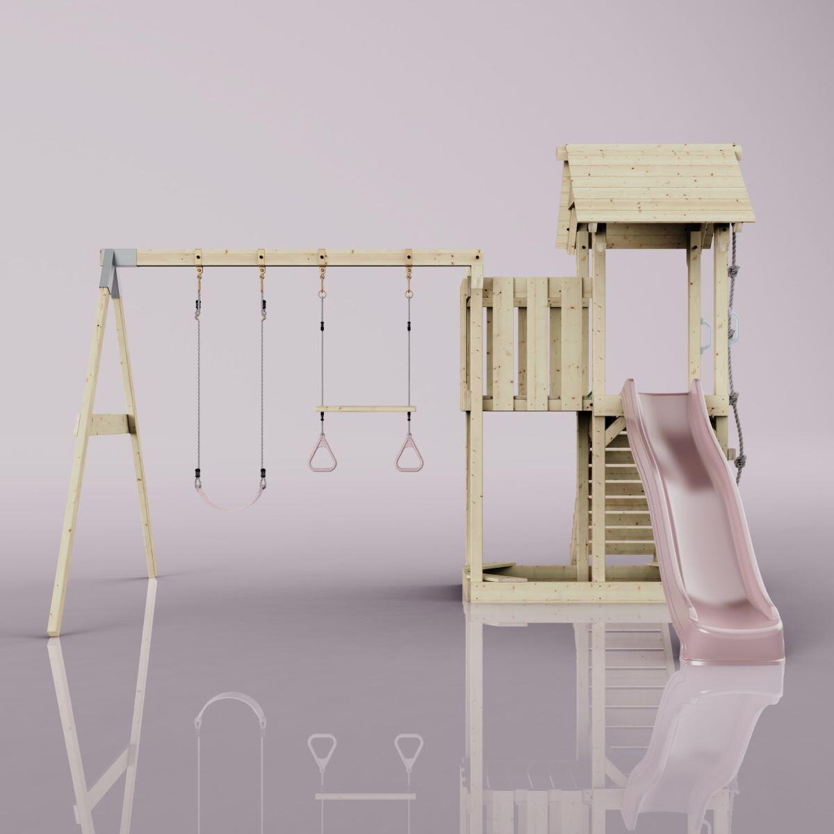 Spielturm Uppsala mit Trapezstange in Altrosa - 357 × 361 × 273 cm 2/6