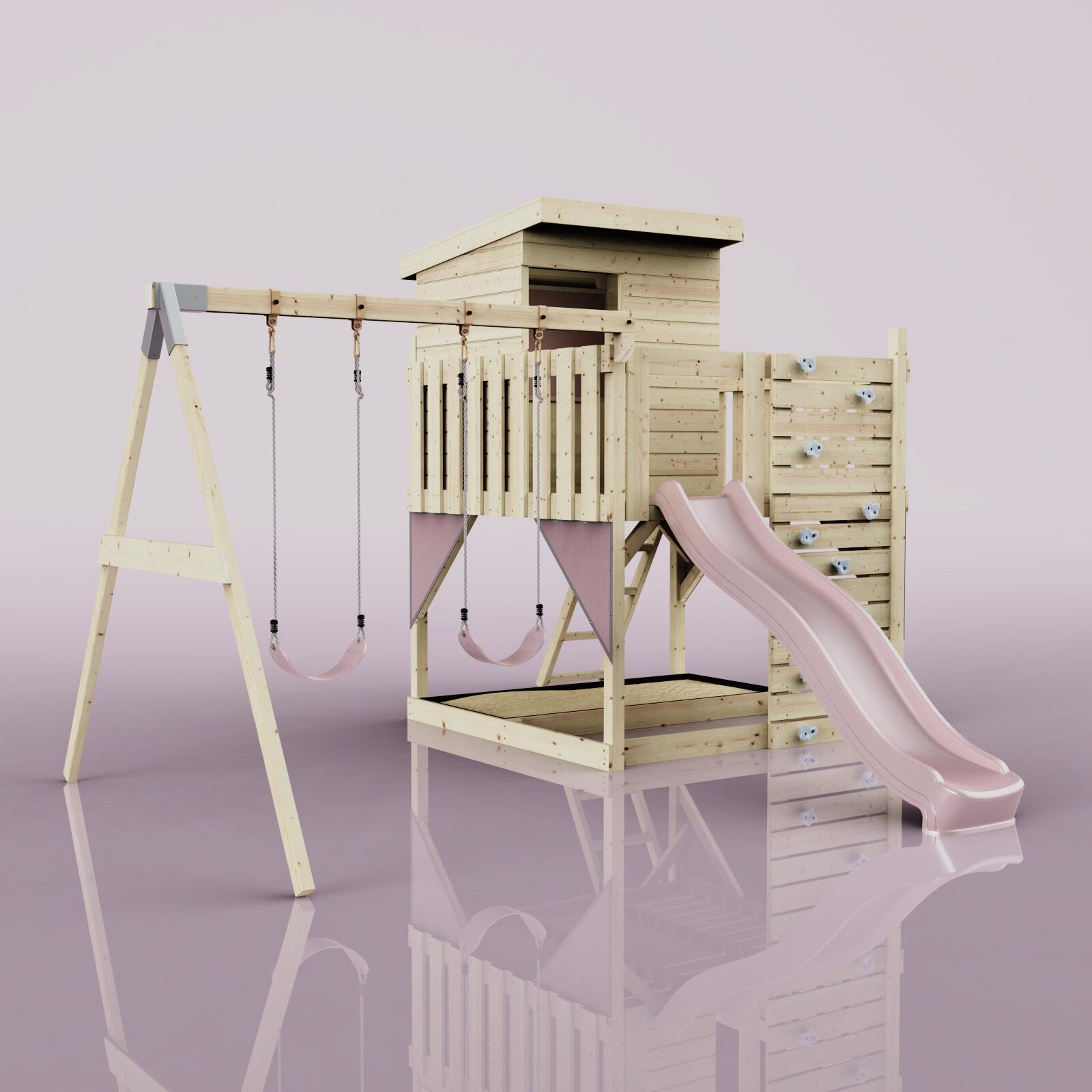 Spielturm Björn mit Kinderschaukel in Altrosa - 415 × 396 × 261 cm 6/6