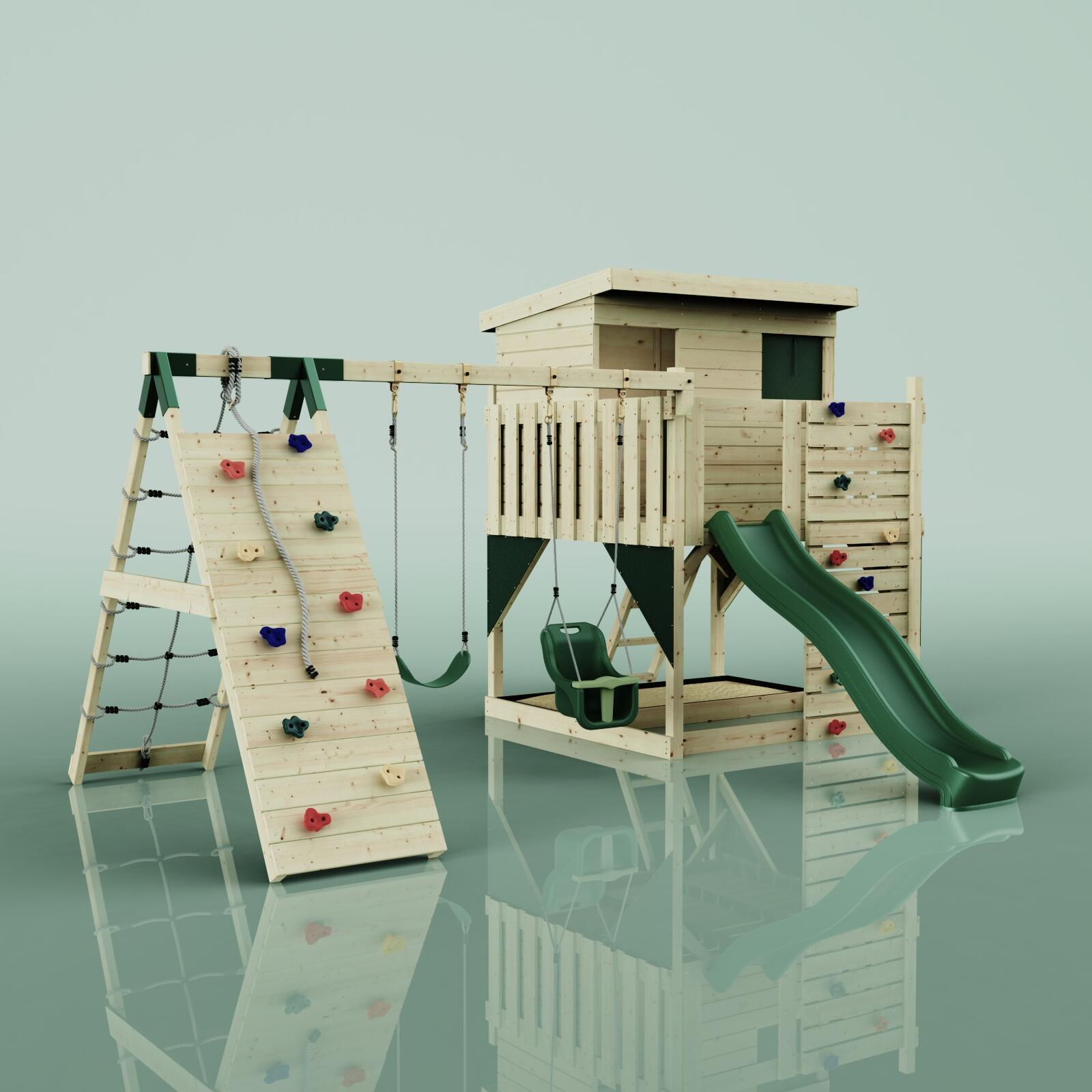 Spielturm Aksel mit Babyschaukel in Dunkelgrün - 415 × 469 × 261 cm 6/6
