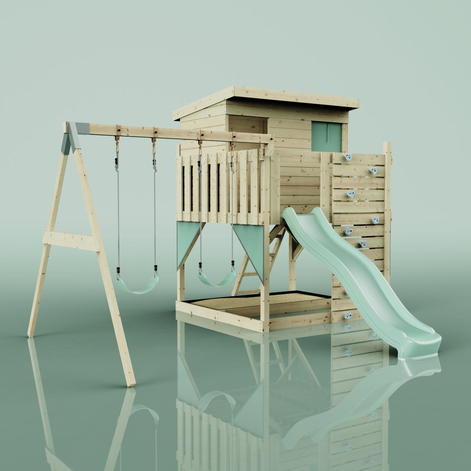 Spielturm Nils mit Kinderschaukel in Mintgrün - 415 × 396 × 260 cm 6/6