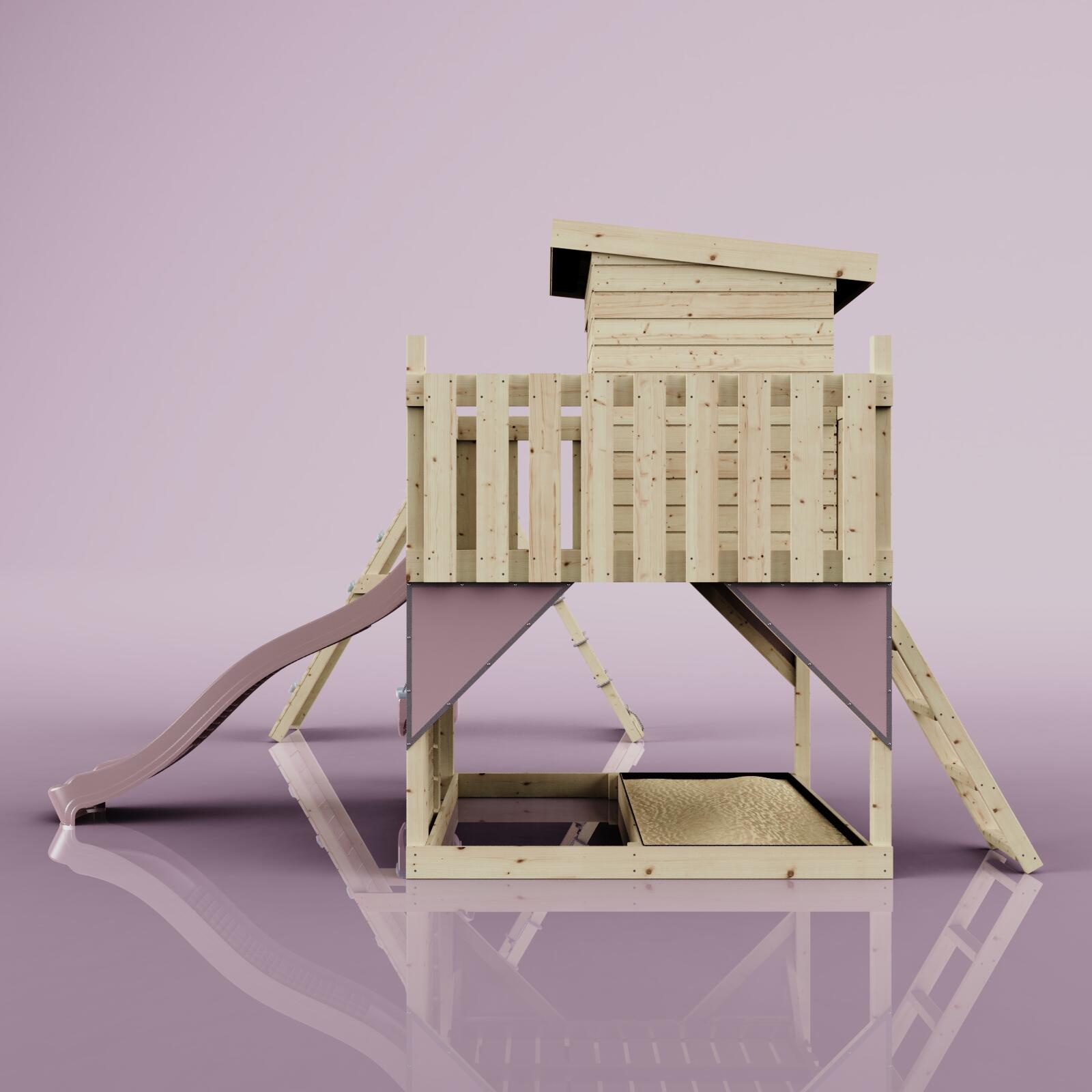 Spielturm Frida mit Babyschaukel in Altrosa - 414 × 468 × 261 cm 3/6