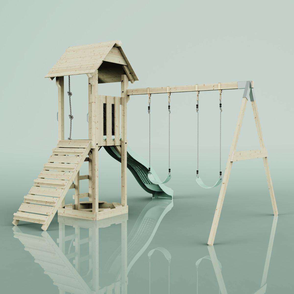 Spielturm Vimmerby mit Kinderschaukel in Mintgrün - 357 × 305 × 273 cm 6/6