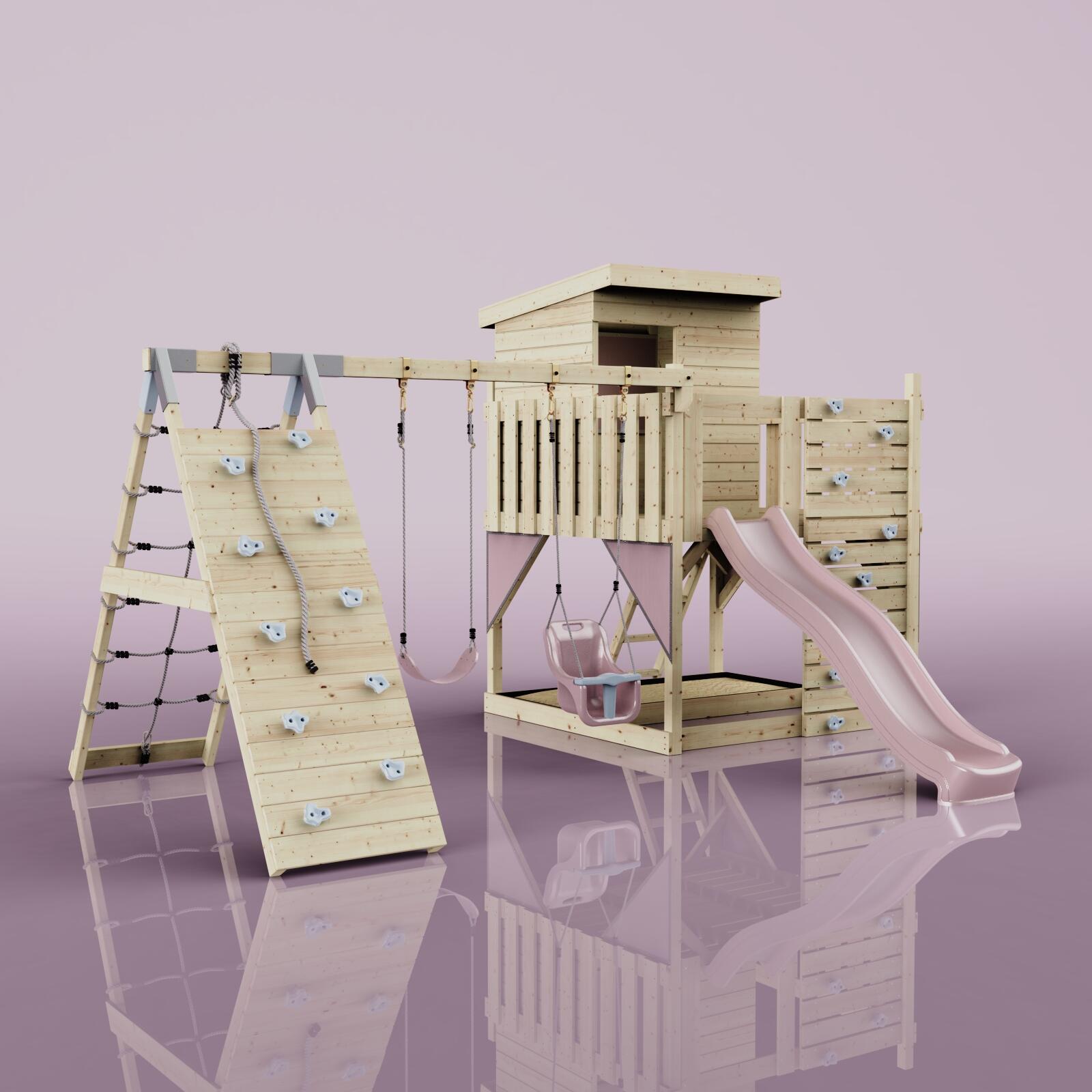 Spielturm Frida mit Babyschaukel in Altrosa - 414 × 468 × 261 cm 6/6